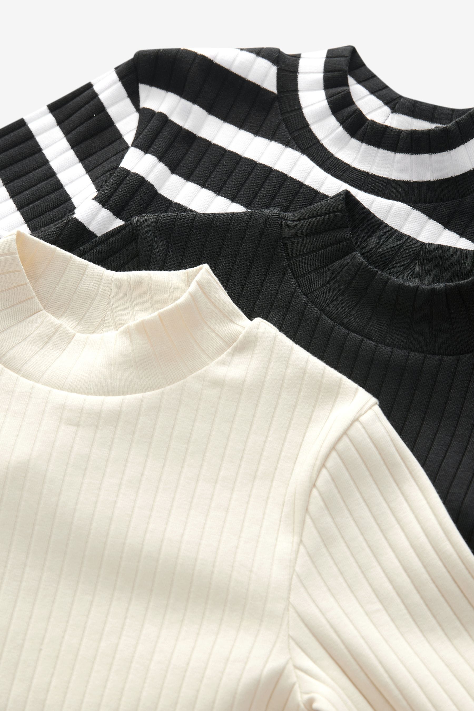 Black/White High Neck Long Sleeve Tops 3 Pack (3-16yrs)