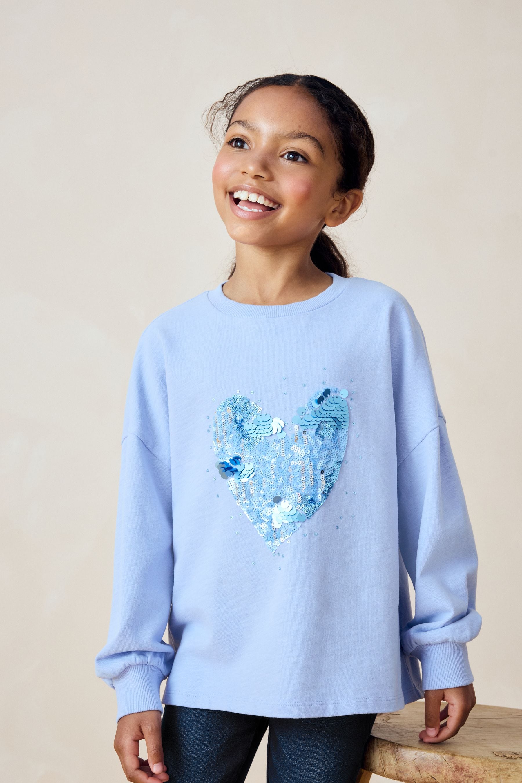 Blue/White Sequin Heart Boxy Sweatshirts 3 Pack (3-16yrs)