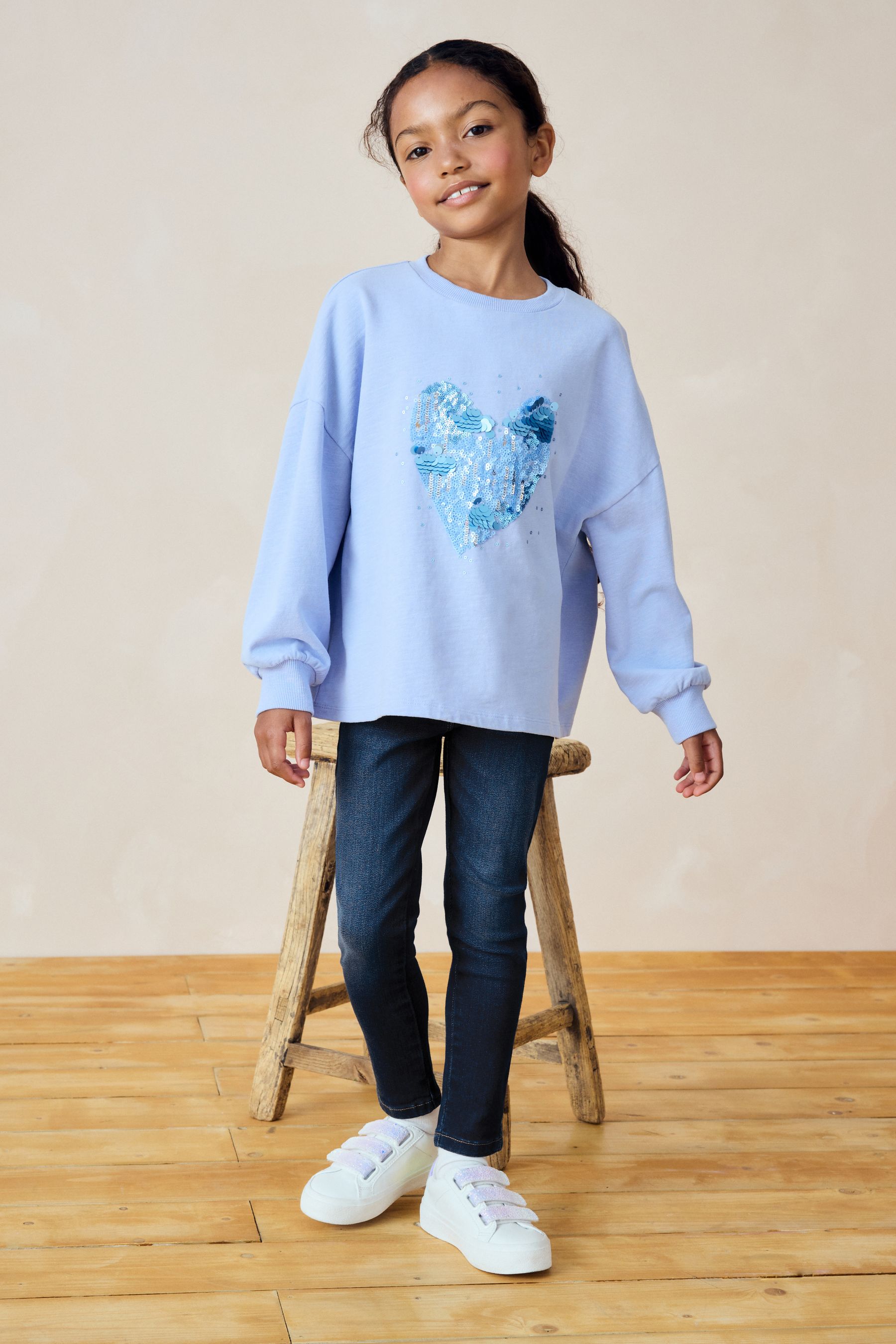 Blue/White Sequin Heart Boxy Sweatshirts 3 Pack (3-16yrs)