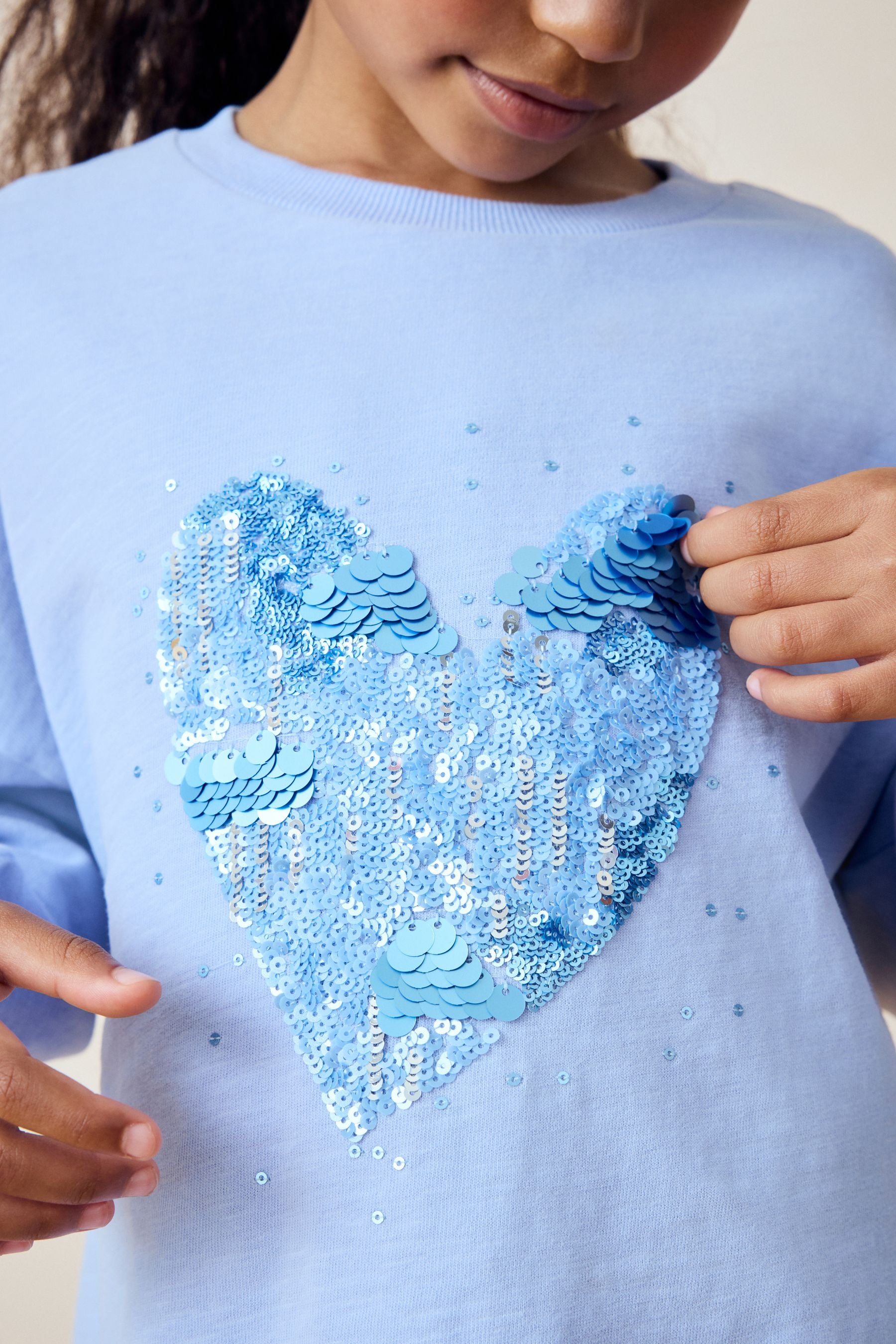 Blue/White Sequin Heart Boxy Sweatshirts 3 Pack (3-16yrs)