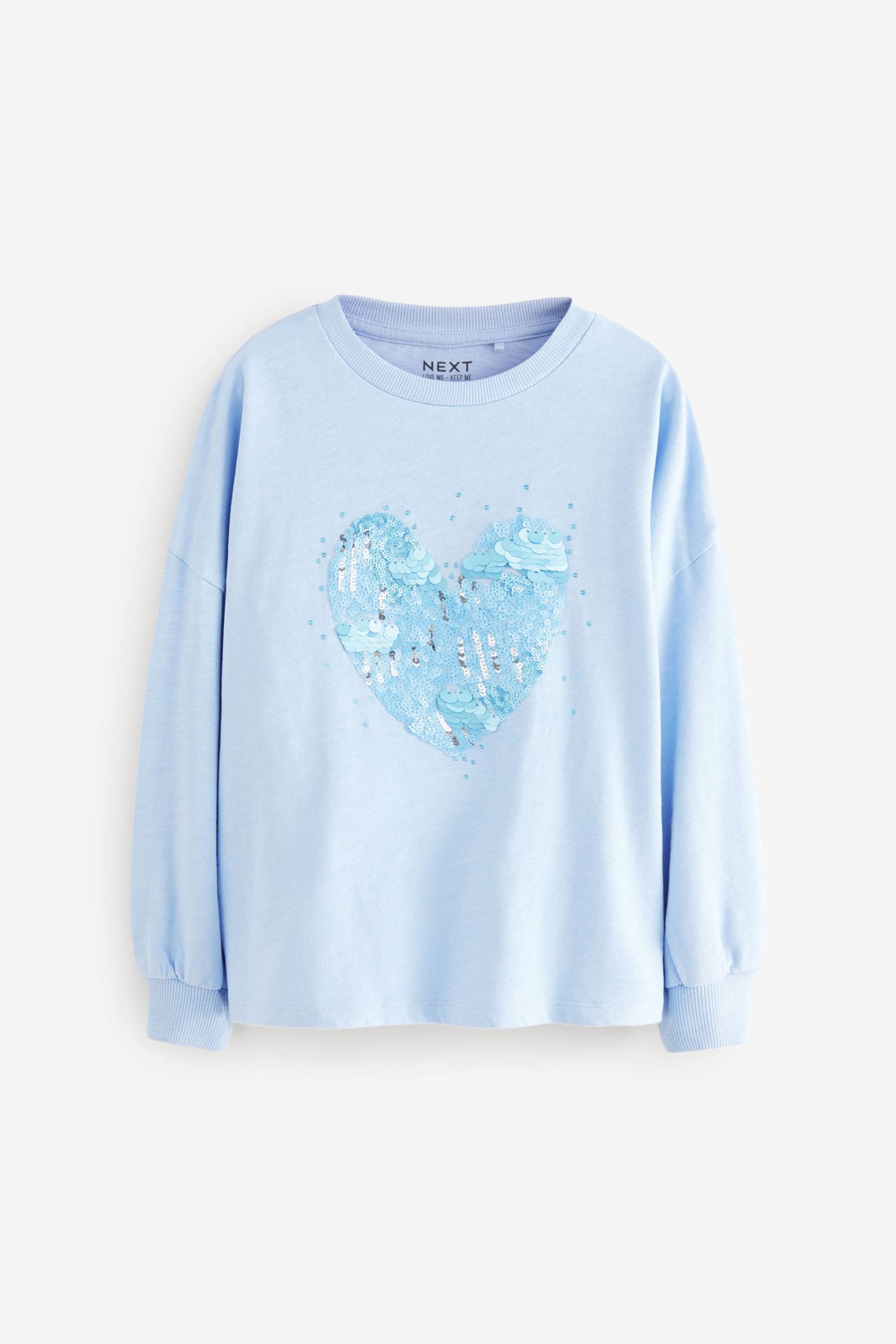 Blue/White Sequin Heart Boxy 100% Cotton Long Sleeve T-Shirts 3 Pack (3-16yrs)