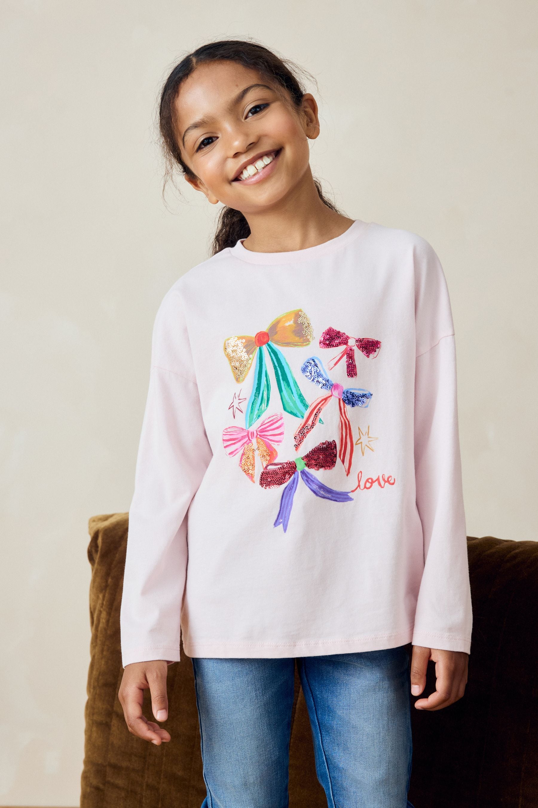 Pink/Blue Sequin Bow Long Sleeve T-Shirts 4 Pack (3-16yrs)