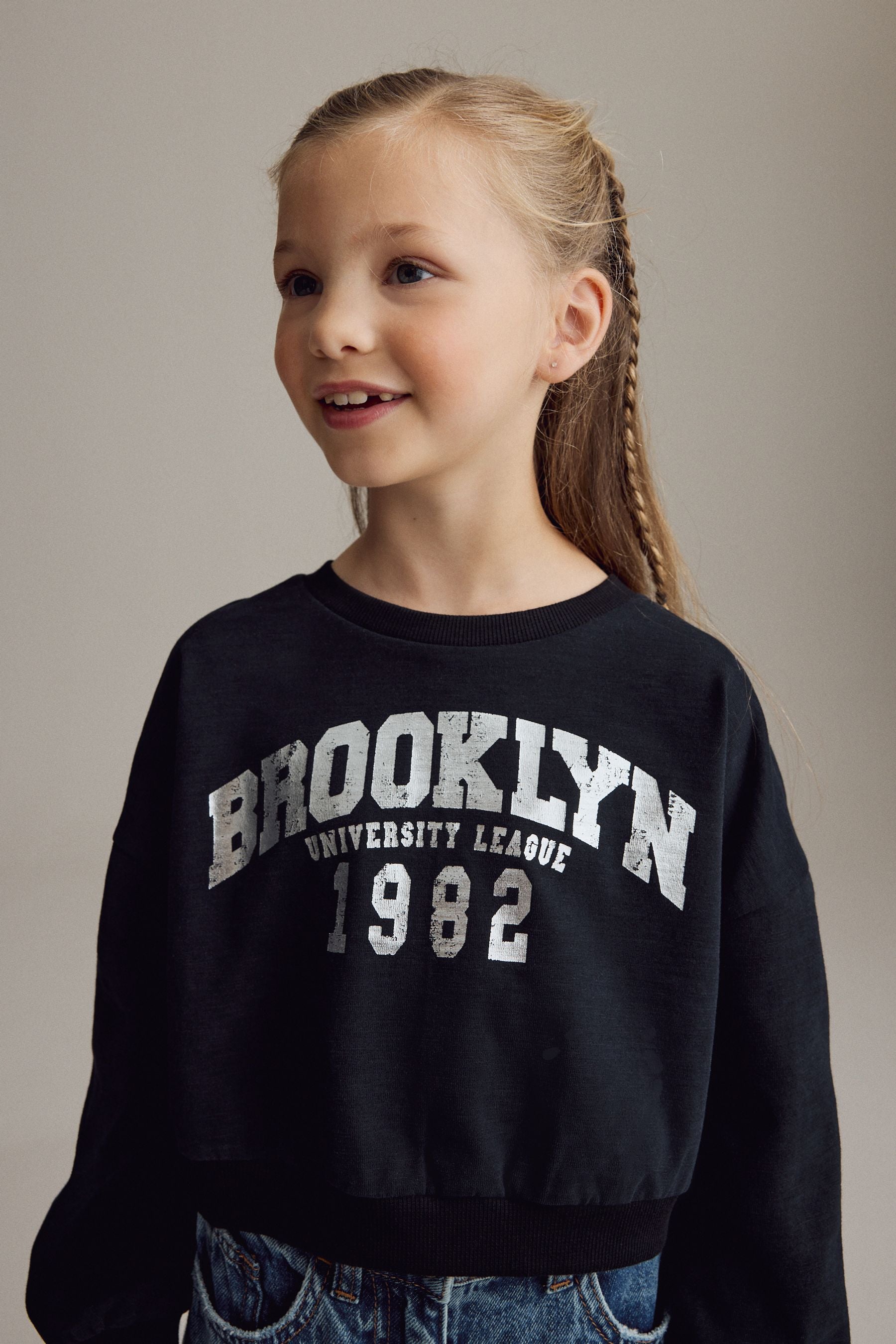 Black Varsity Graphic 100% Cotton Long Sleeve Sweatshirt (3-16yrs)