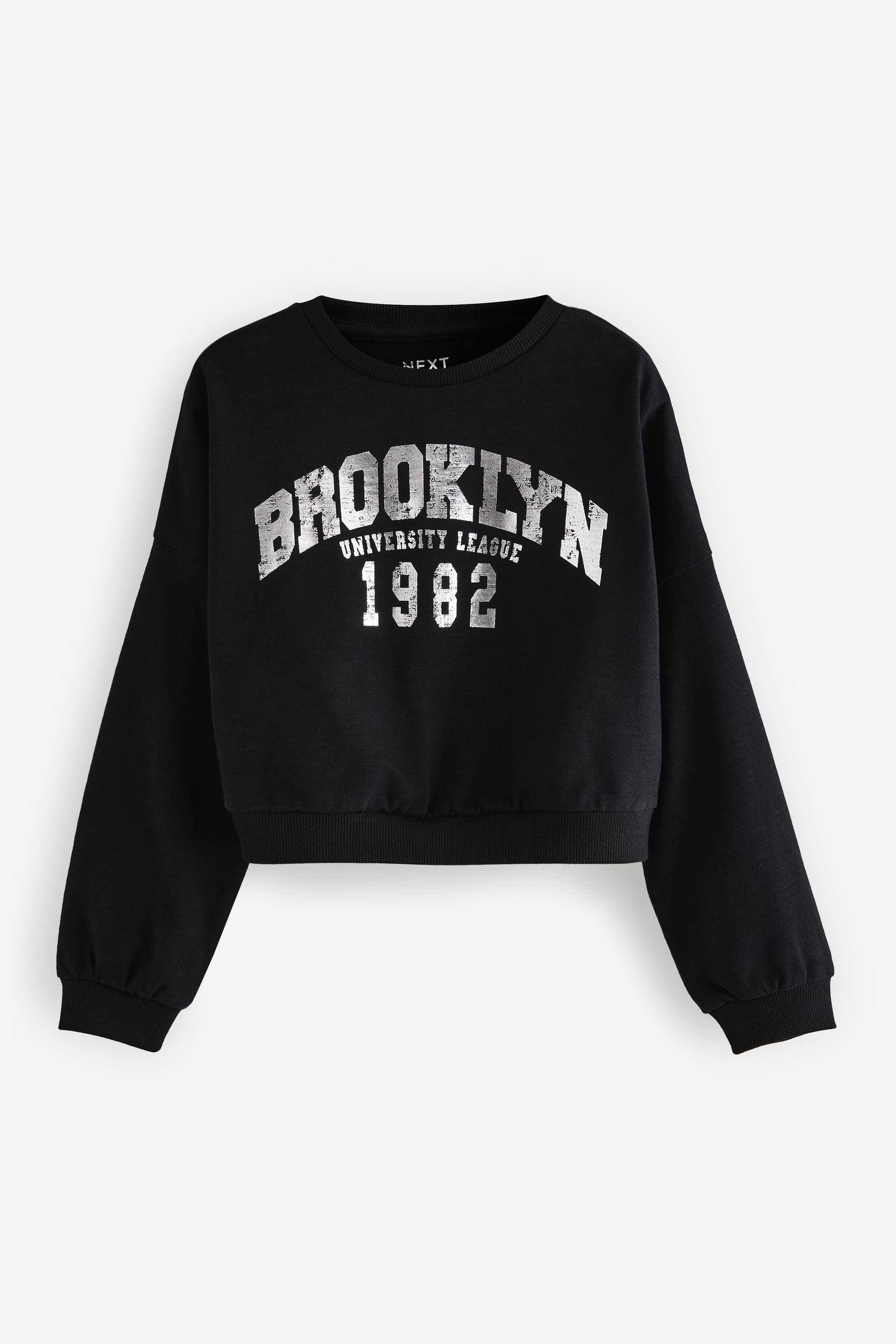 Black Varsity Graphic 100% Cotton Long Sleeve Sweatshirt (3-16yrs)