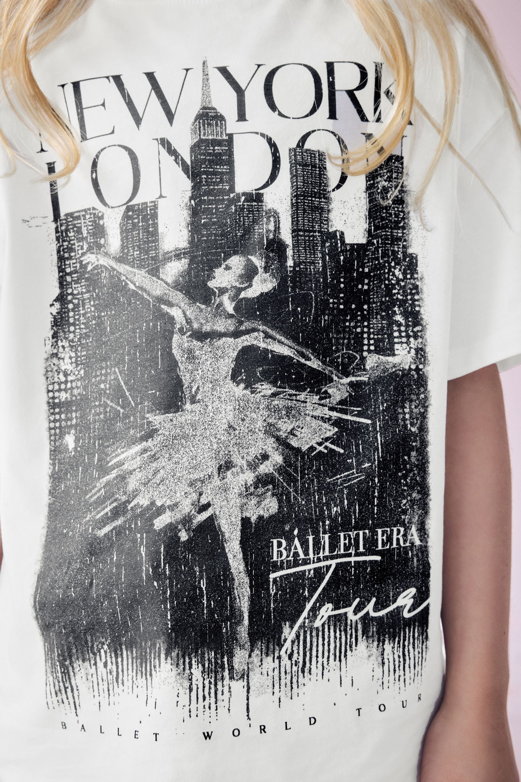 White Oversized Ballet Graphic 100% Cotton T-Shirt (3-16yrs)