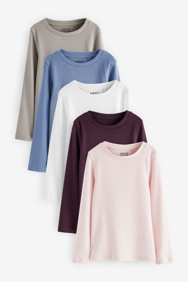 Multi 5 Pack Ribbed Long Sleeve Tops (3-16yrs)