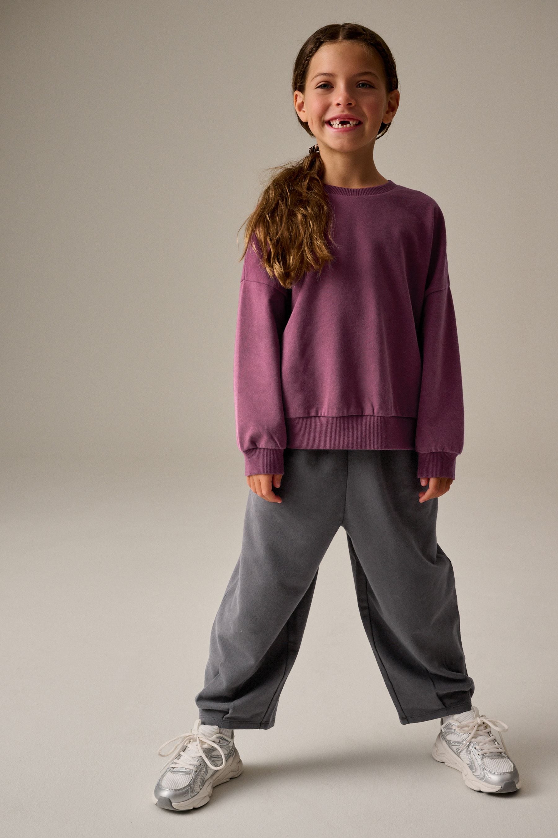 Purple Oversized Sweat and Barrel Leg Joggers Set (3-16yrs)