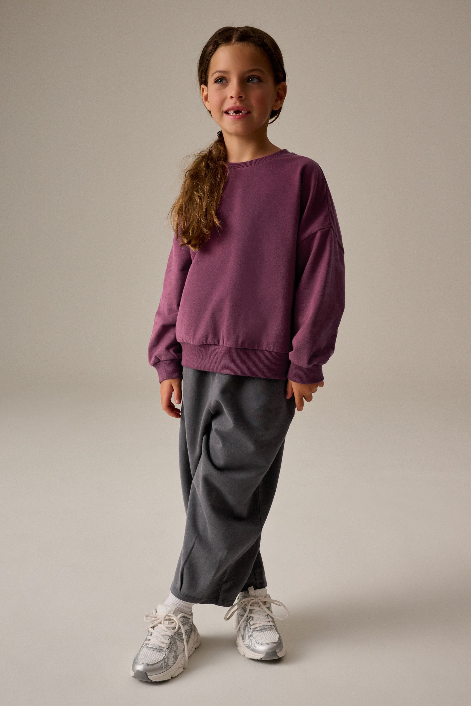 Purple Oversized Sweat and Barrel Leg Joggers Set (3-16yrs)