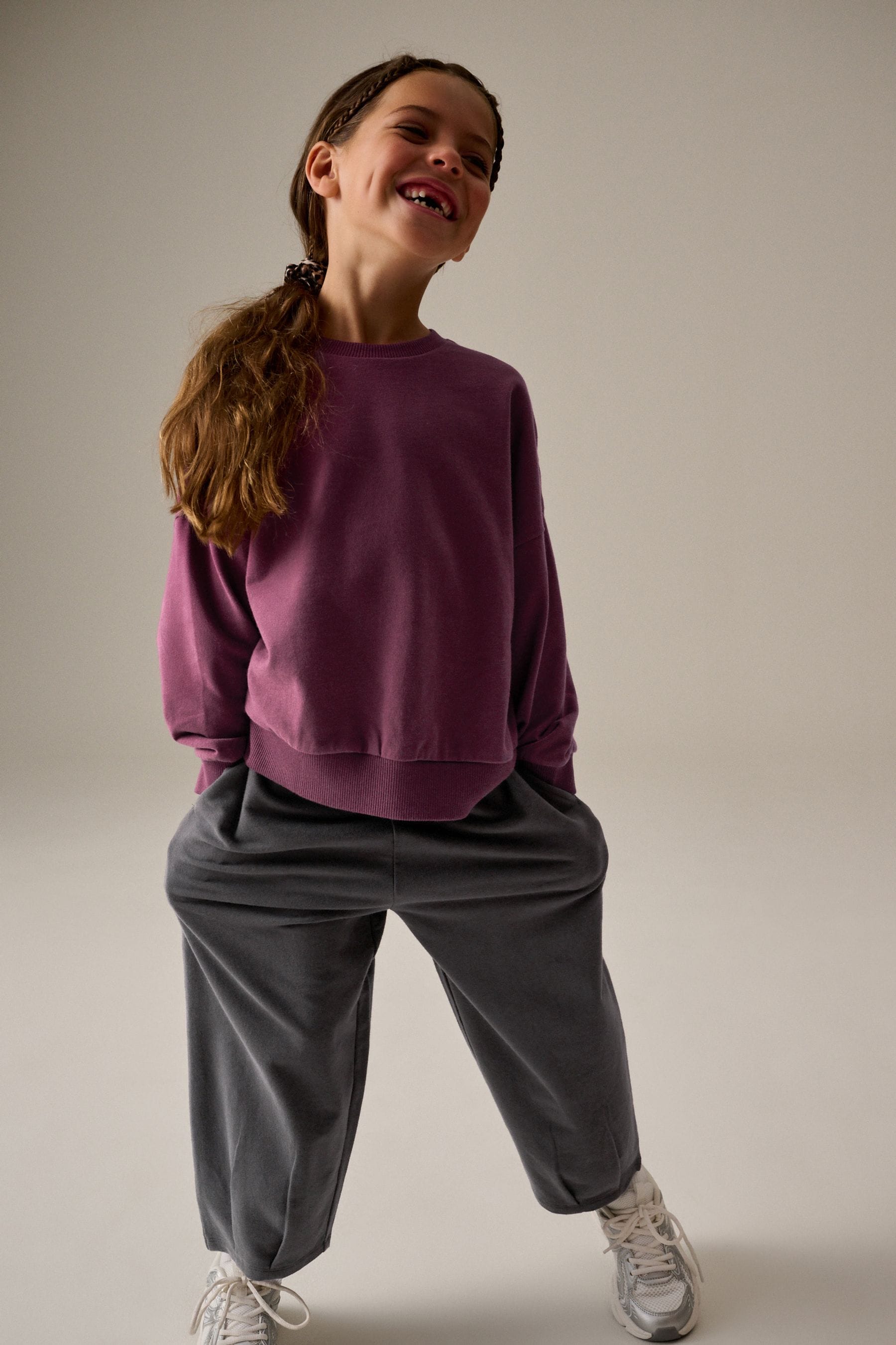 Purple Oversized Sweat and Barrel Leg Joggers Set (3-16yrs)