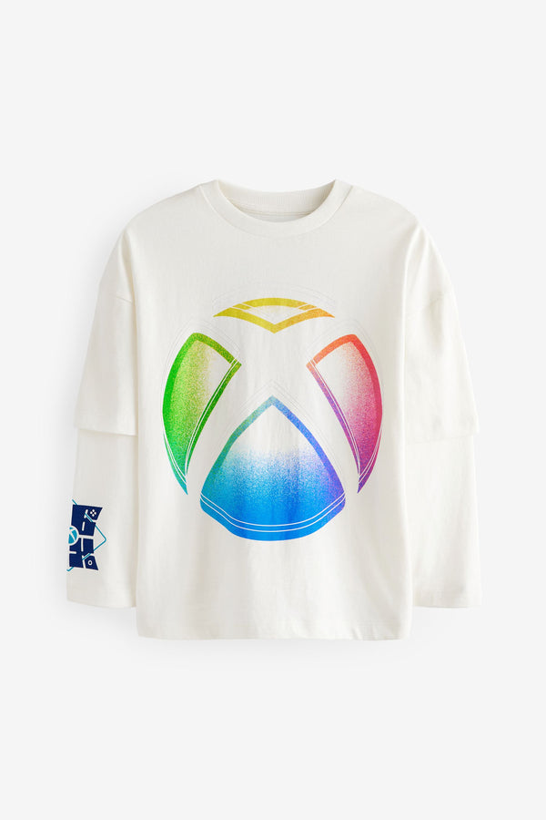 White Licensed Xbox Back Print Long Sleeve 100% Cotton T-Shirt (3-16yrs)