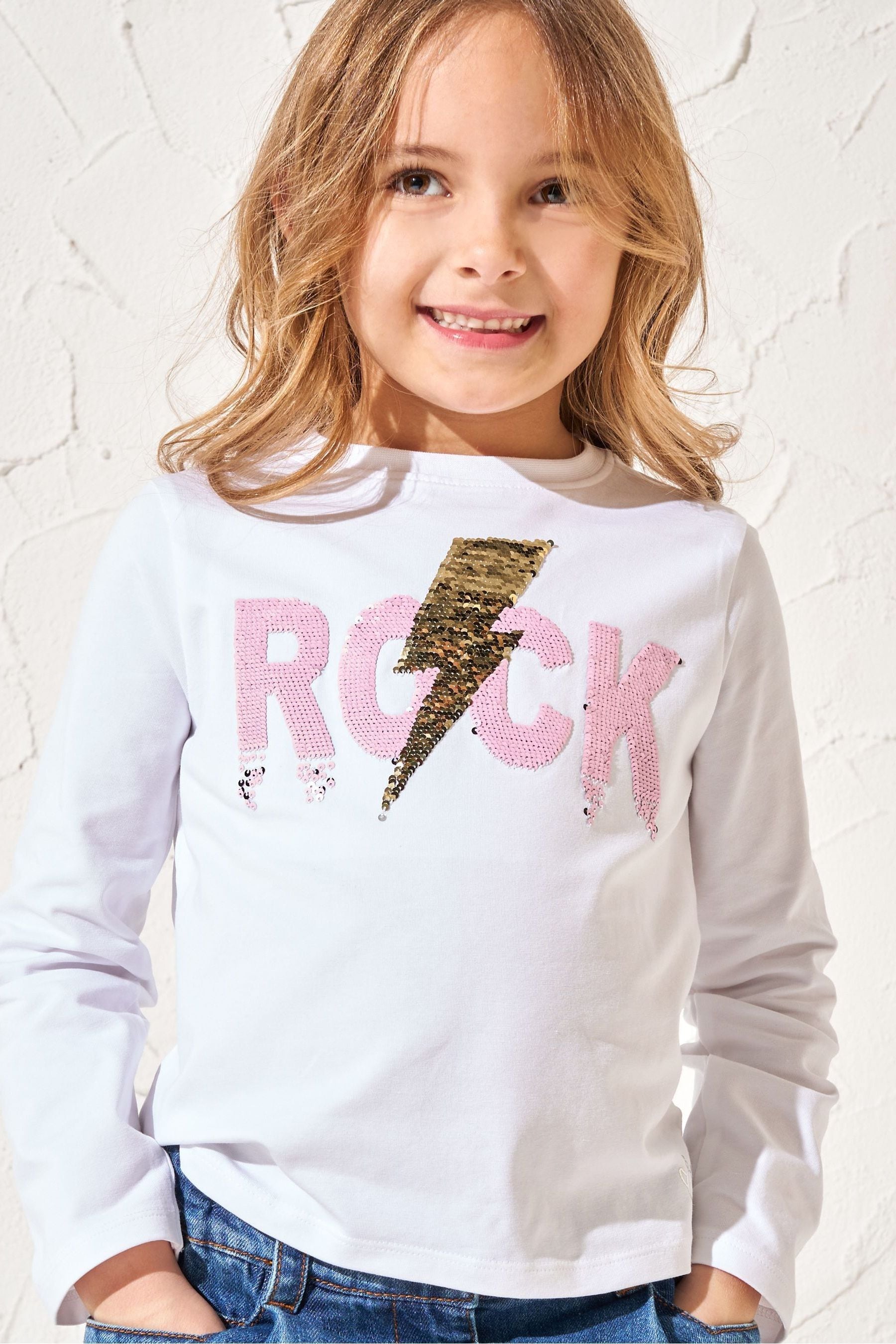 White Angel & Rocket Sequin Rock Effie Top