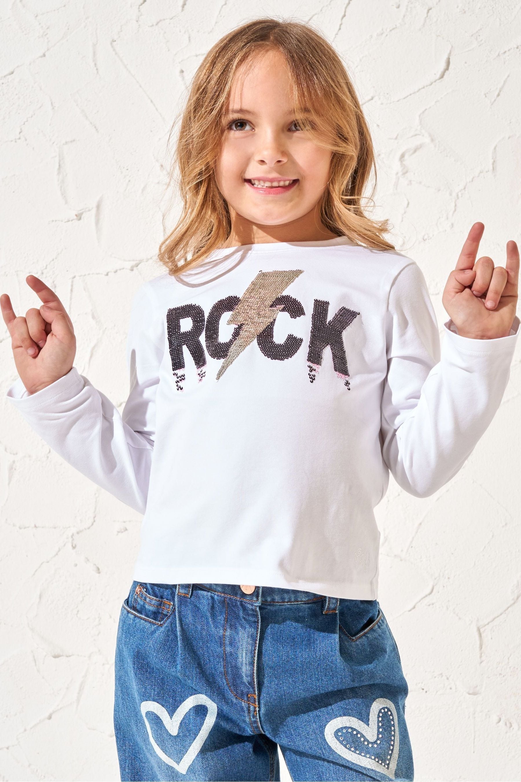 Angel & Rocket White Sequin Rock Effie Top