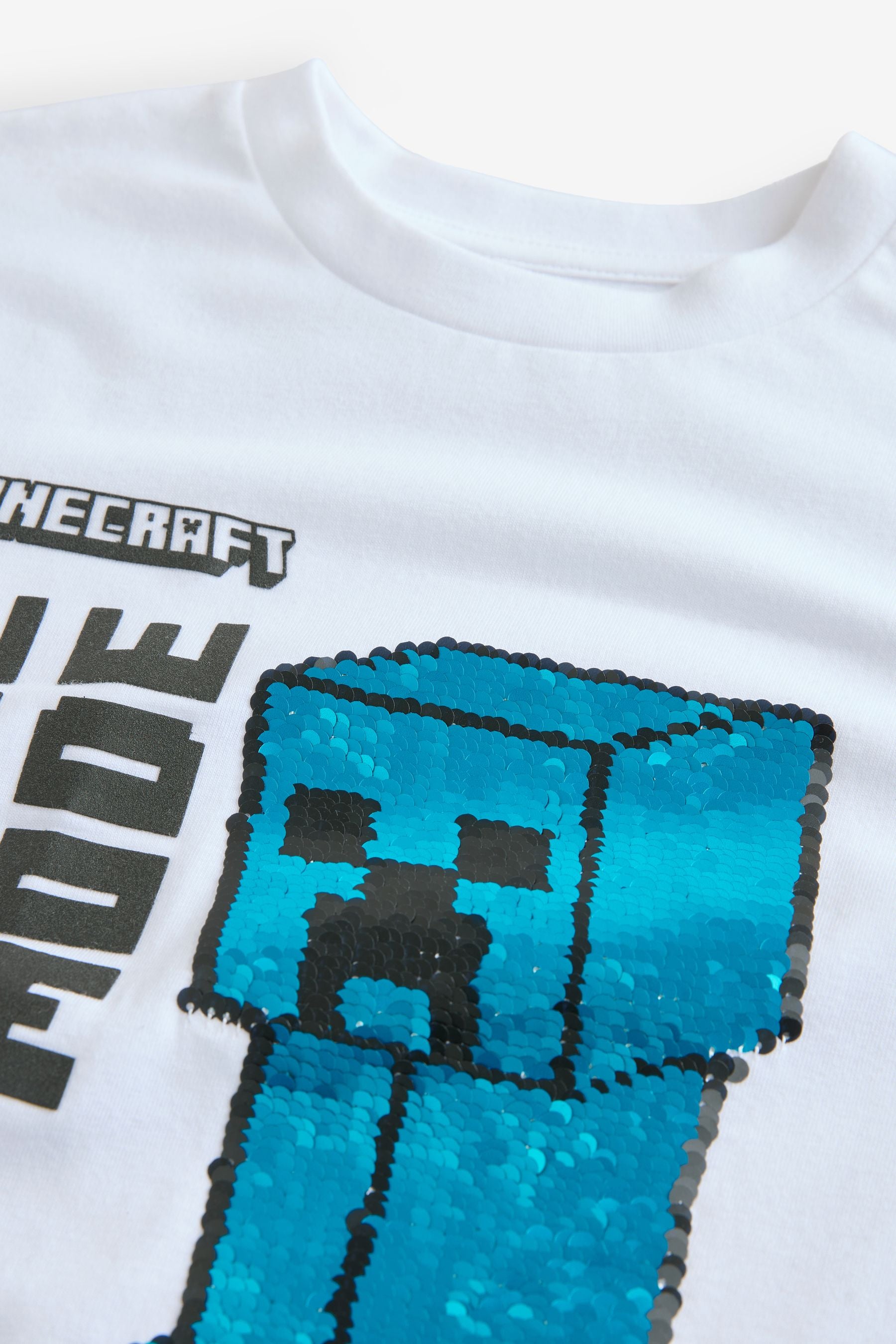 White/Green 100% Cotton Minecraft Flippy Sequin T-Shirt (3-16yrs)