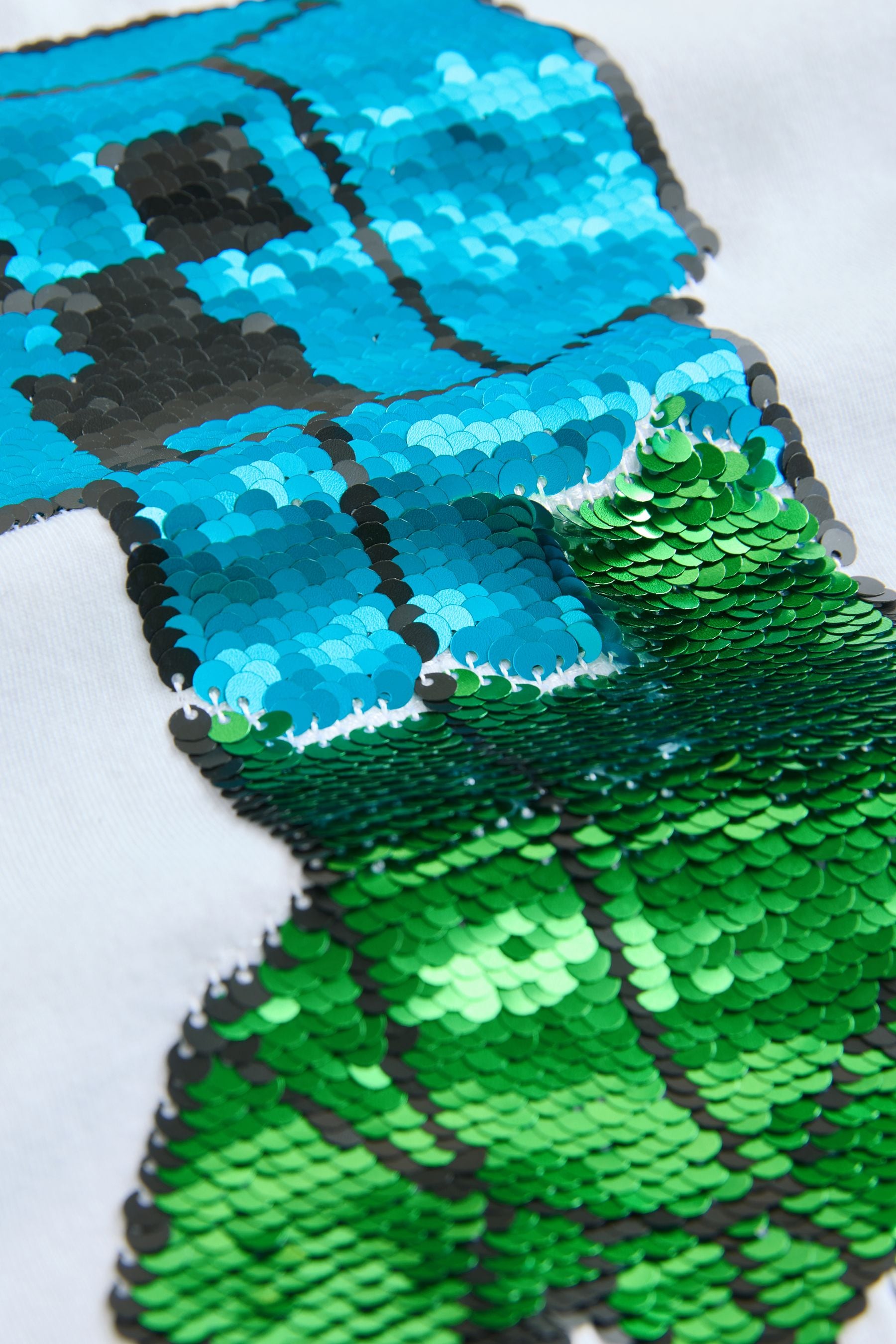 White/Green 100% Cotton Minecraft Flippy Sequin T-Shirt (3-16yrs)