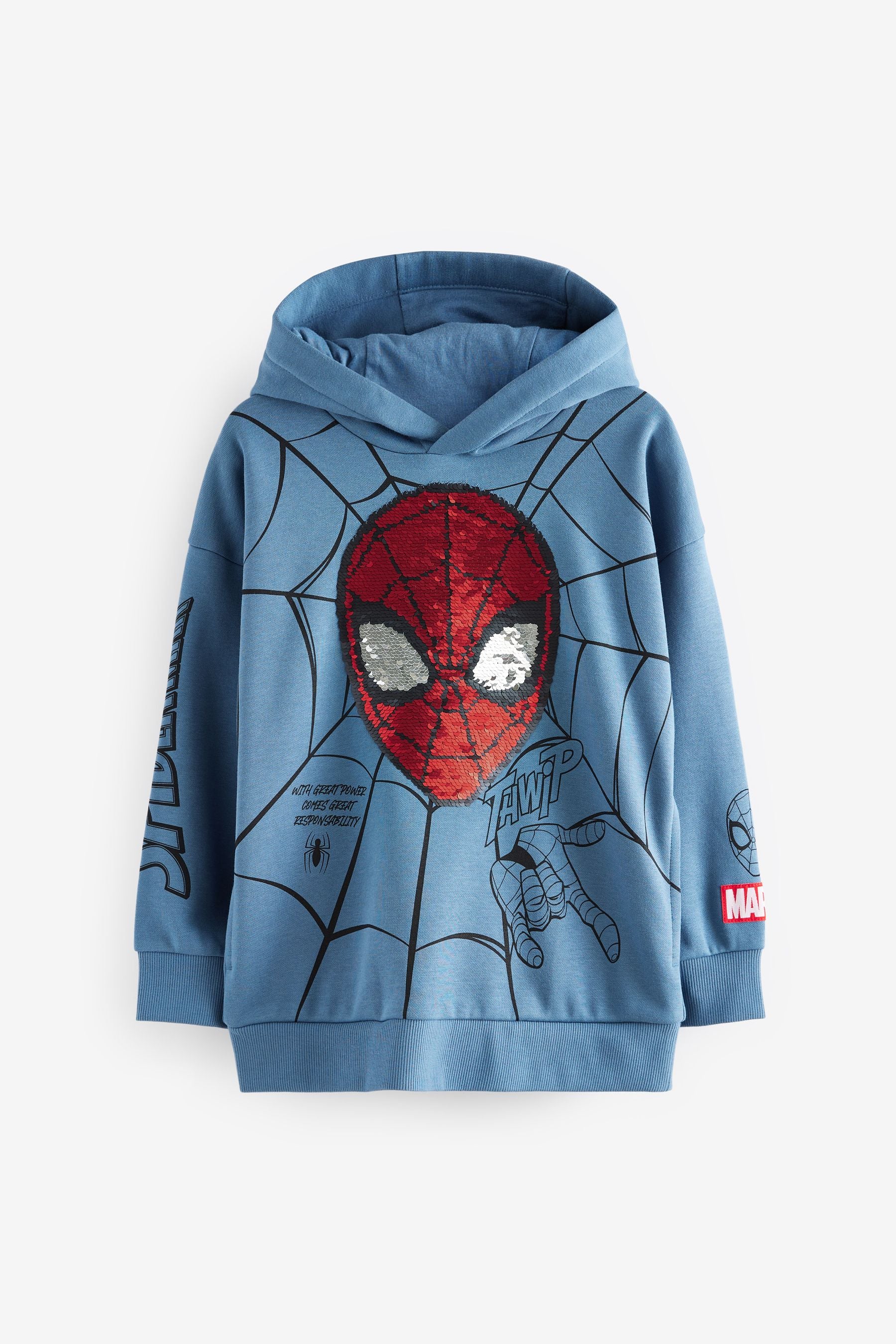 Mid Blue Licensed Spiderman Flip Sequin Hoodie (3-16yrs)