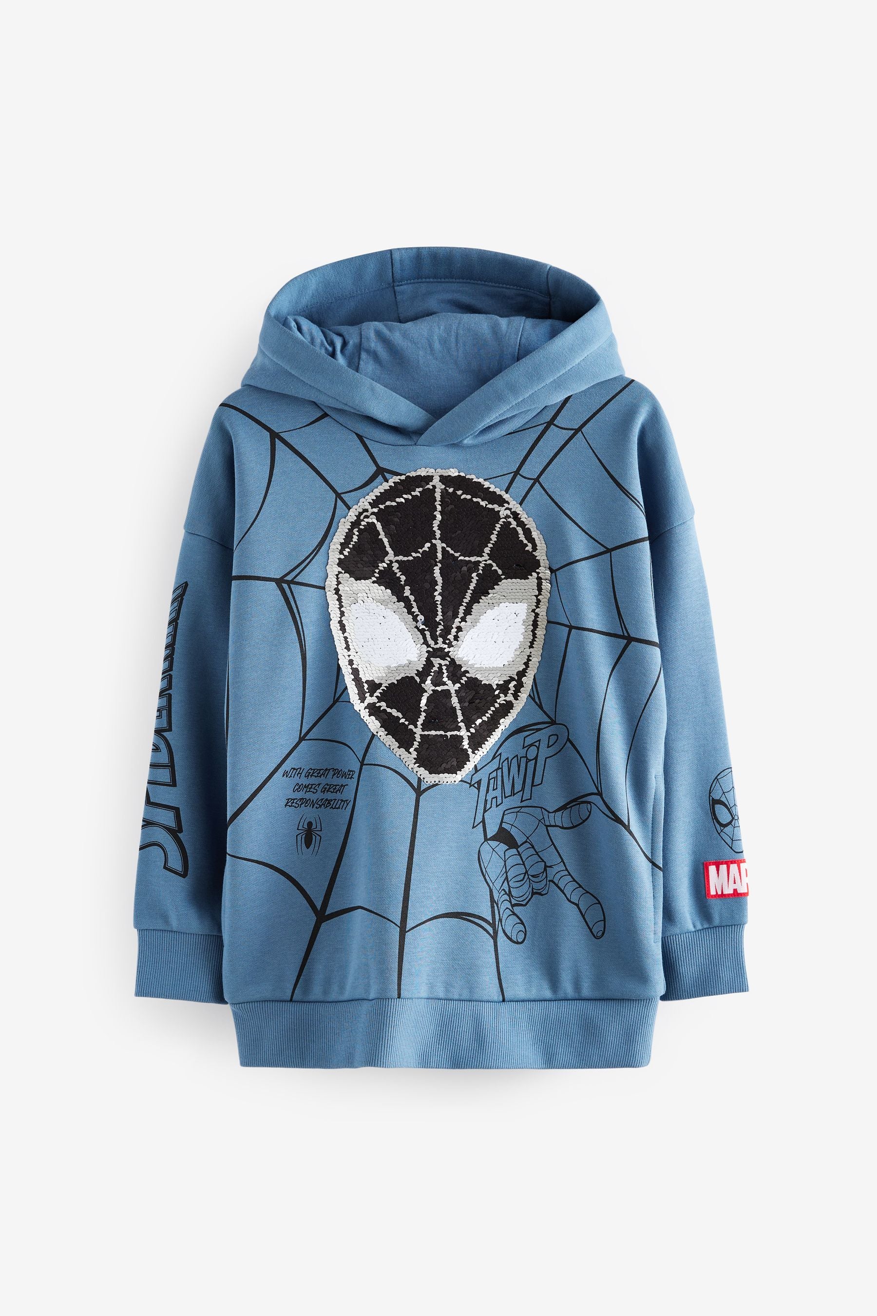 Mid Blue Licensed Spiderman Flip Sequin Hoodie (3-16yrs)