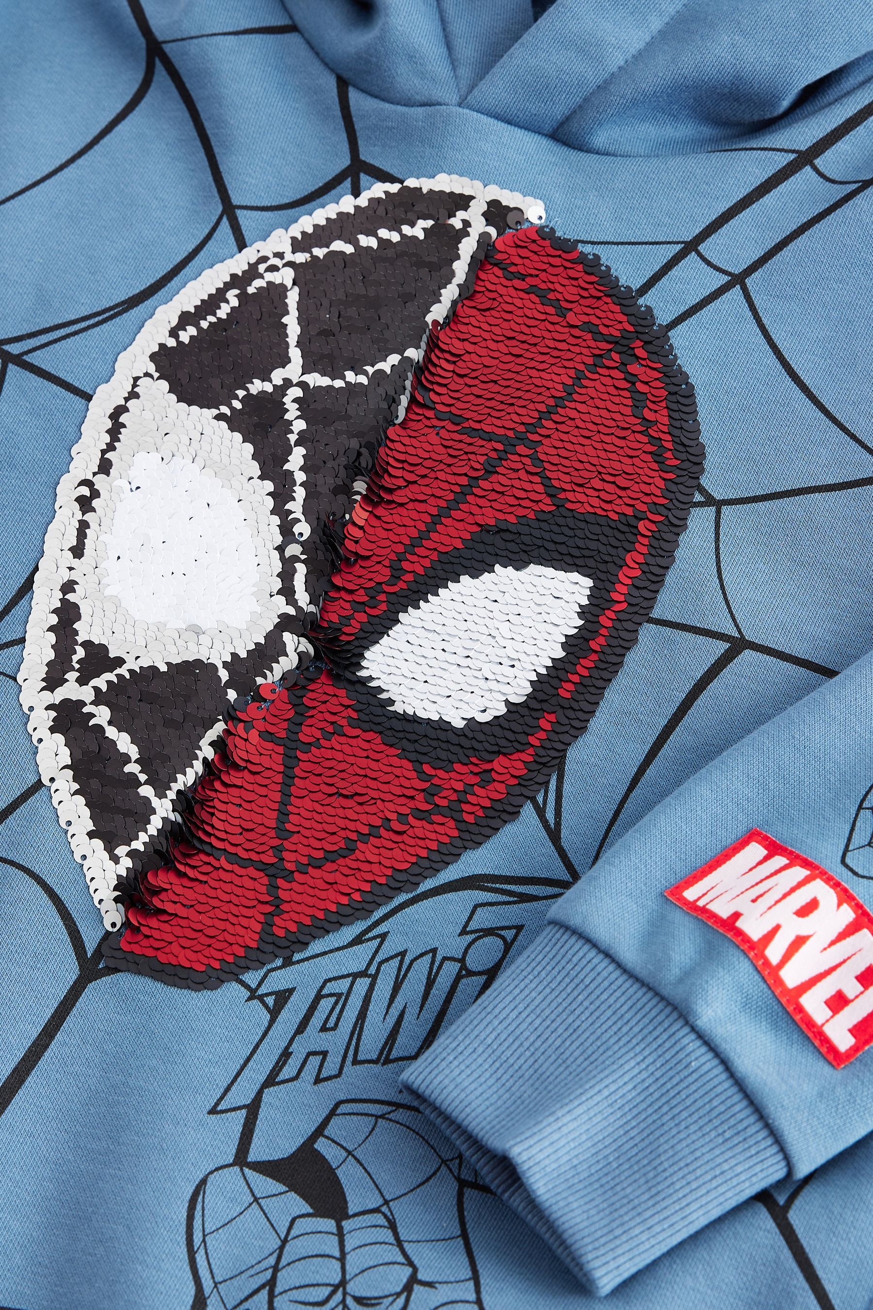 Mid Blue Licensed Spiderman Flip Sequin Hoodie (3-16yrs)