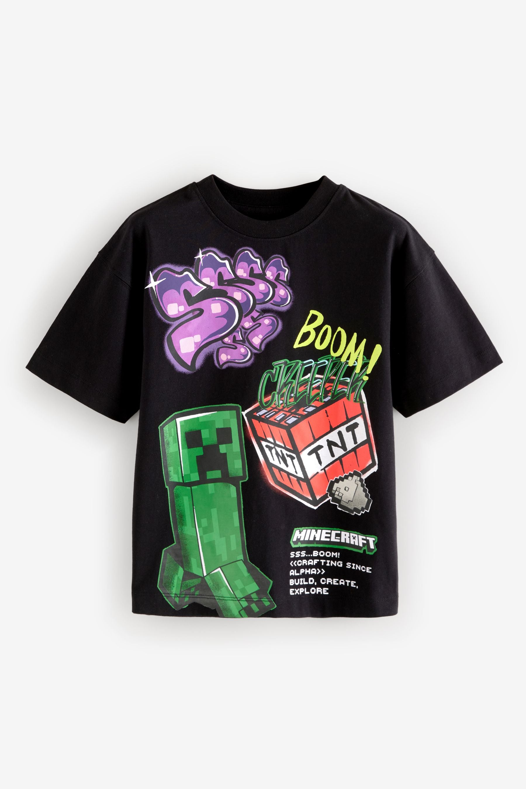 Black Bold Graffiti Licensed Minecraft T-Shirt (3-16yrs)