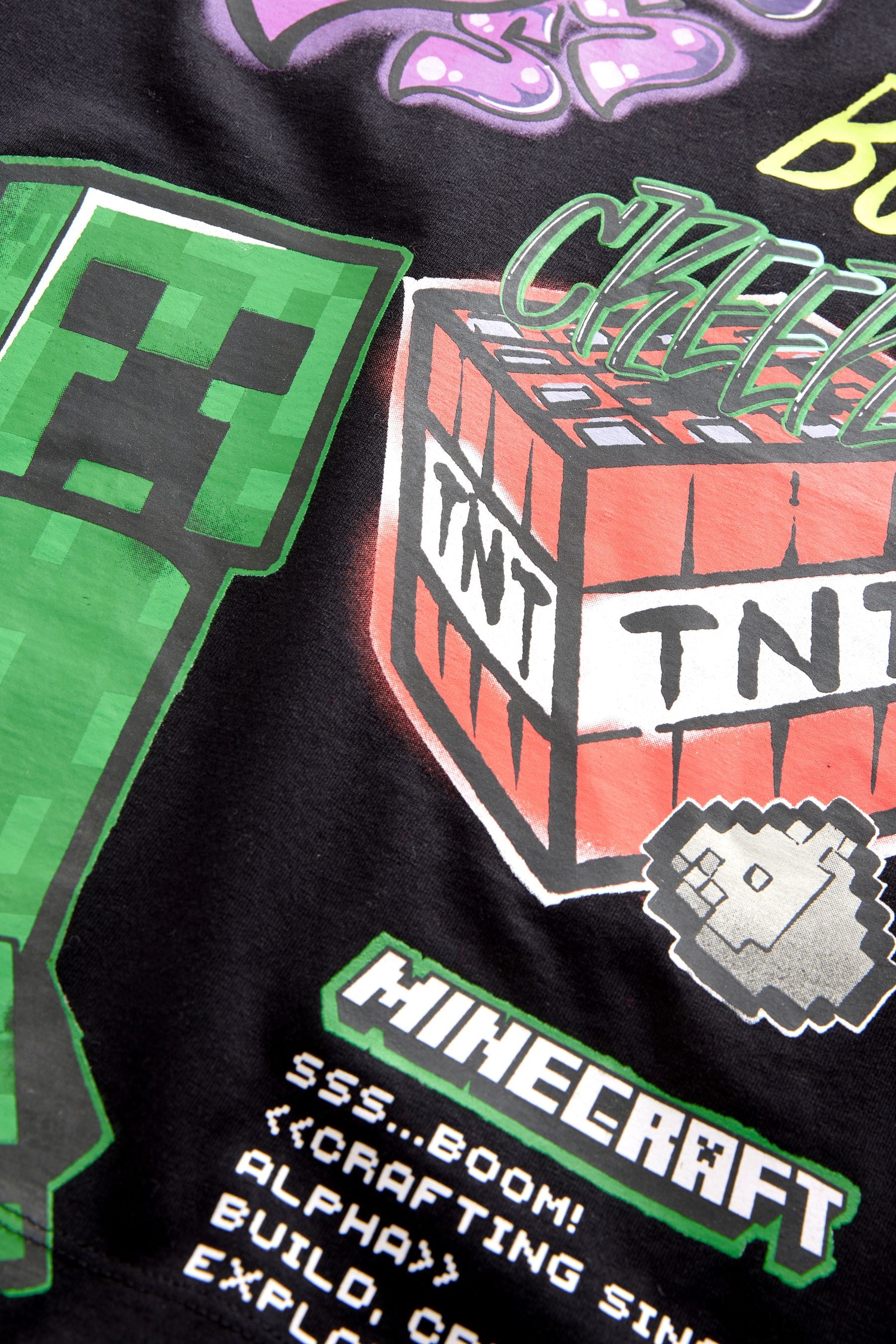 Black Bold Graffiti Licensed Minecraft T-Shirt (3-16yrs)