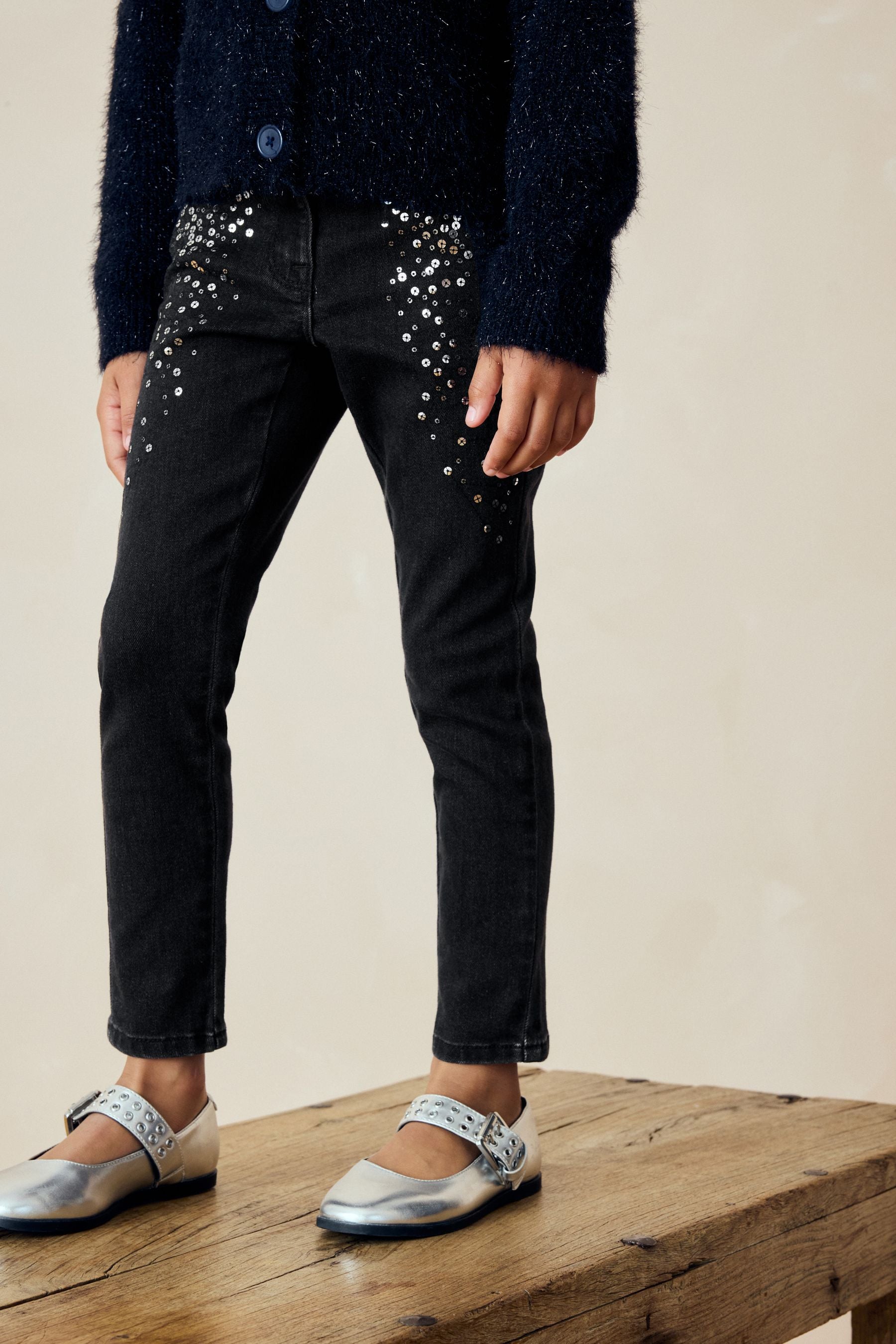 Black Sequin Skinny Jeans (3-16yrs)