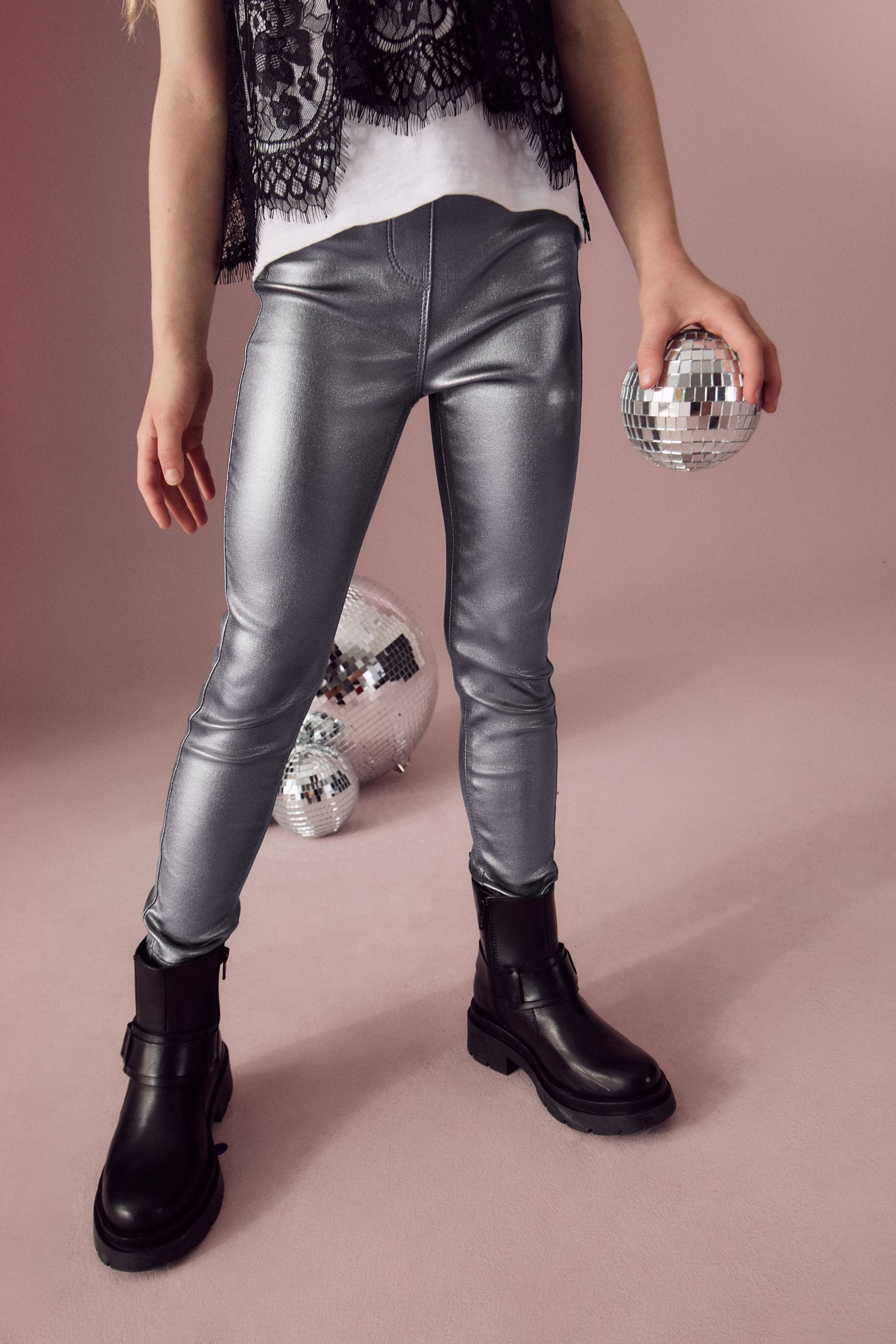 Pewter Grey Coated Jeggings (3-16yrs)