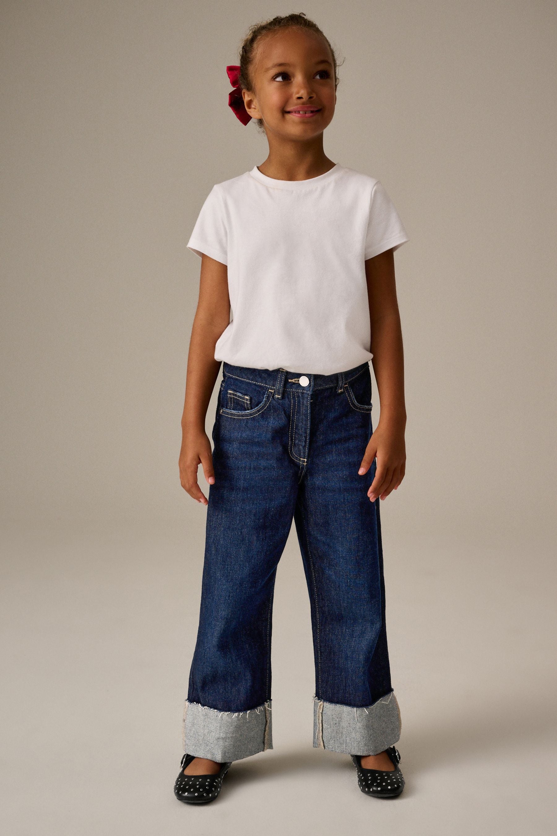 Blue Turn Up Wide Leg 100% Cotton Jeans (3-16yrs)