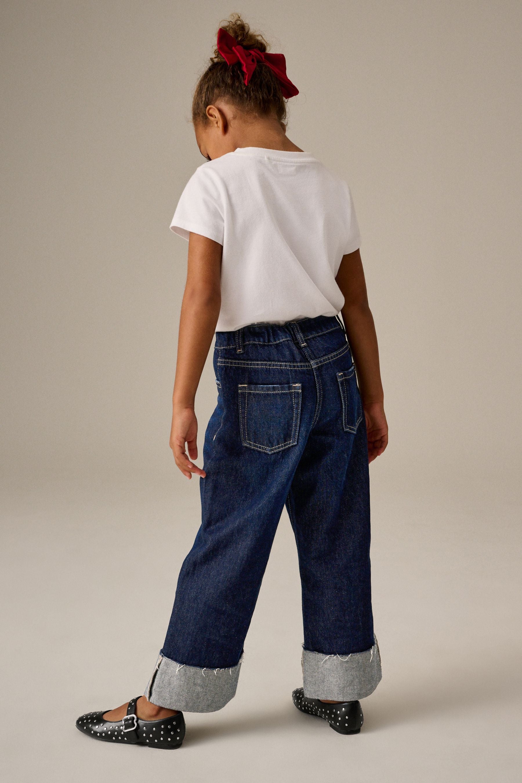 Blue Turn Up Wide Leg 100% Cotton Jeans (3-16yrs)