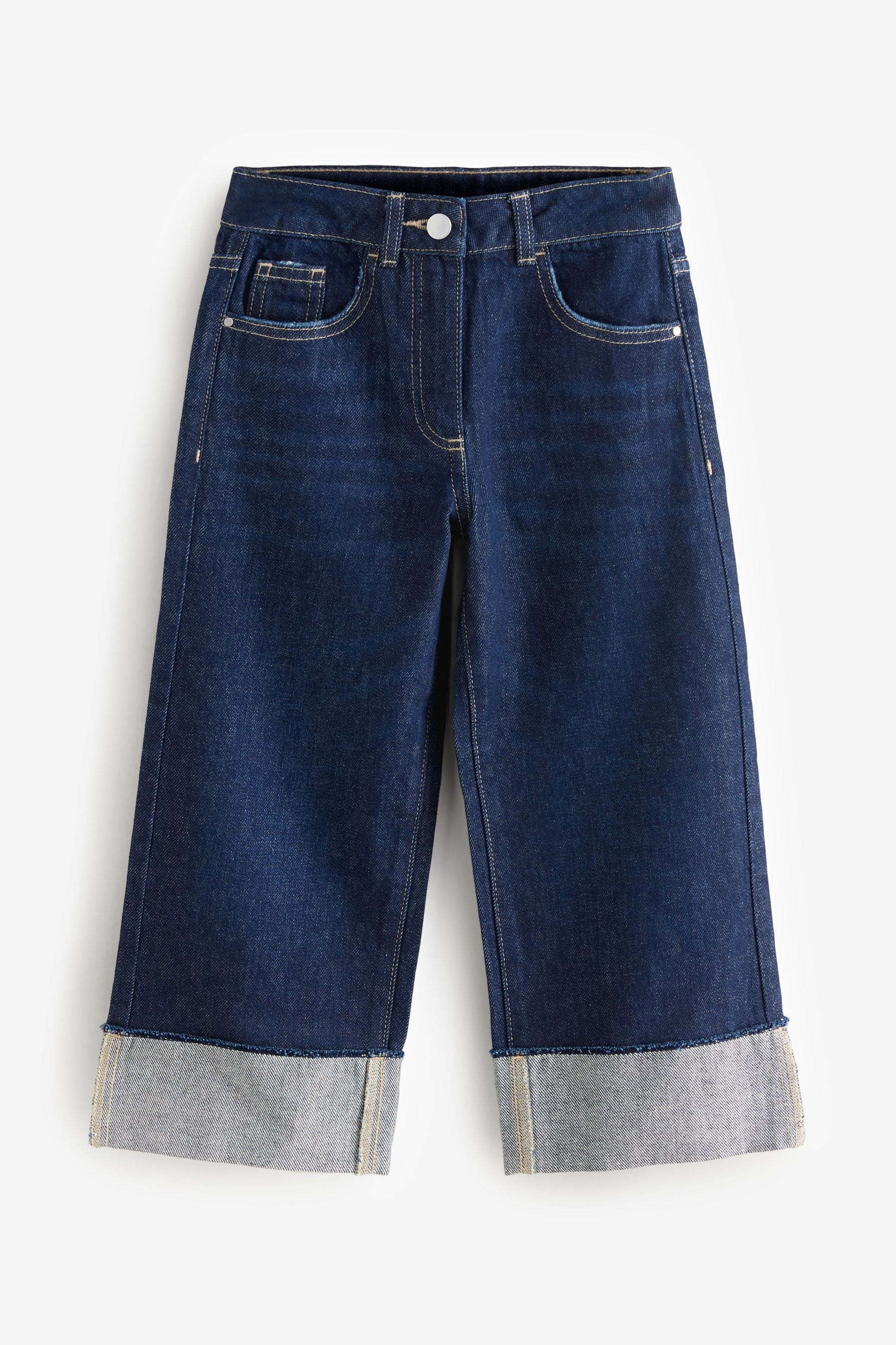 Blue Turn Up Wide Leg 100% Cotton Jeans (3-16yrs)