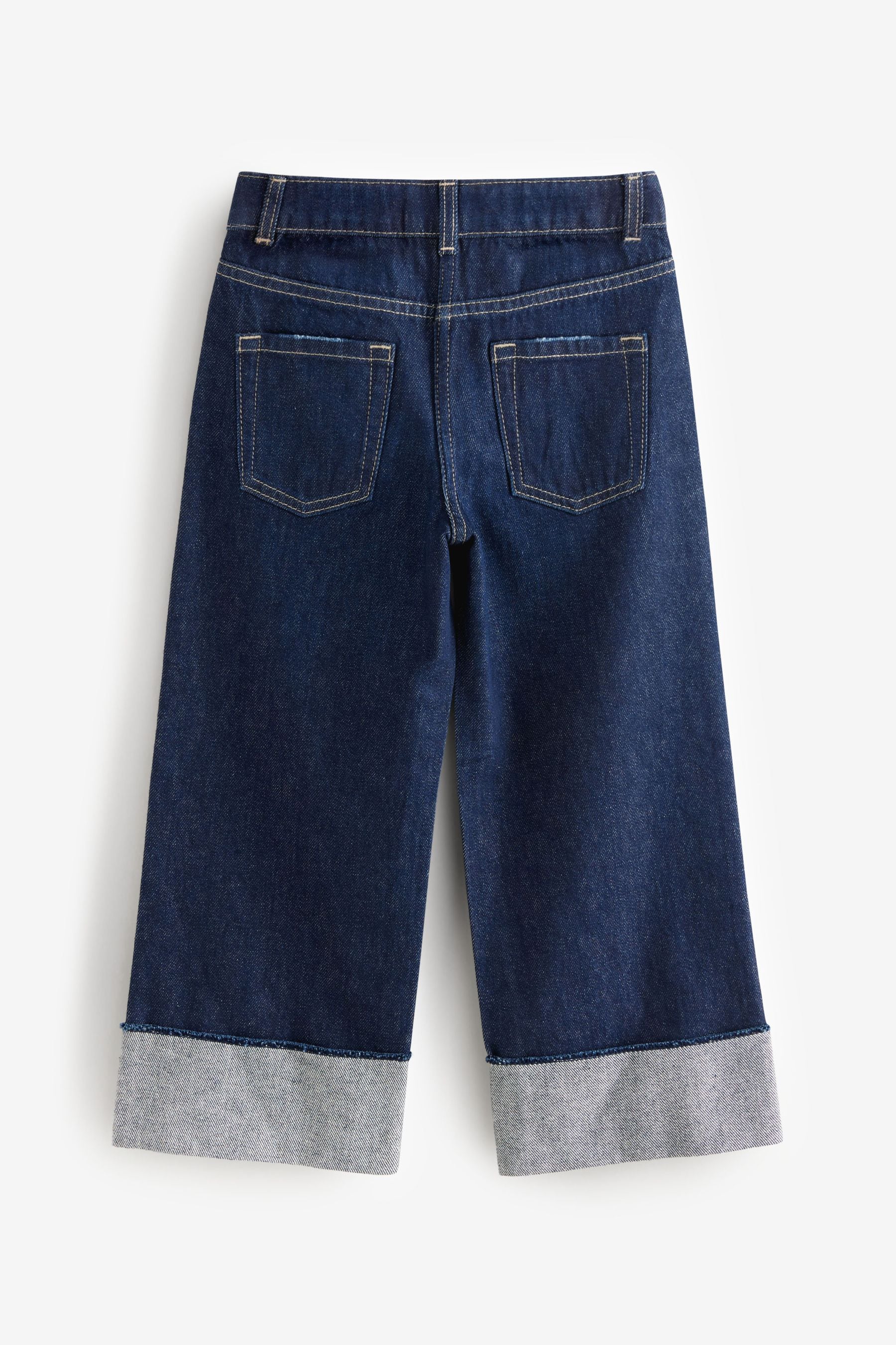 Blue Turn Up Wide Leg 100% Cotton Jeans (3-16yrs)