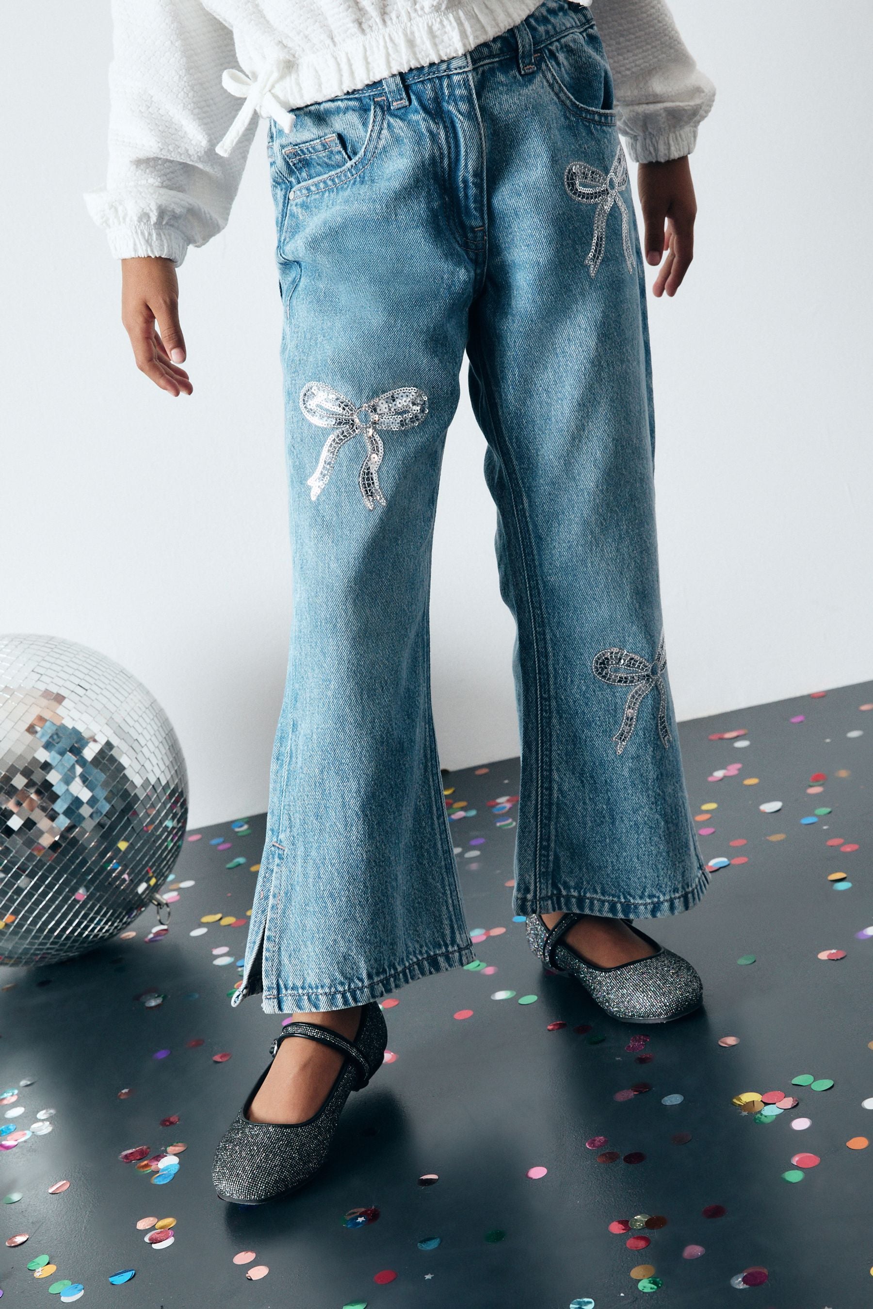 Blue Denim Embellished Flare Jeans (3-16yrs)