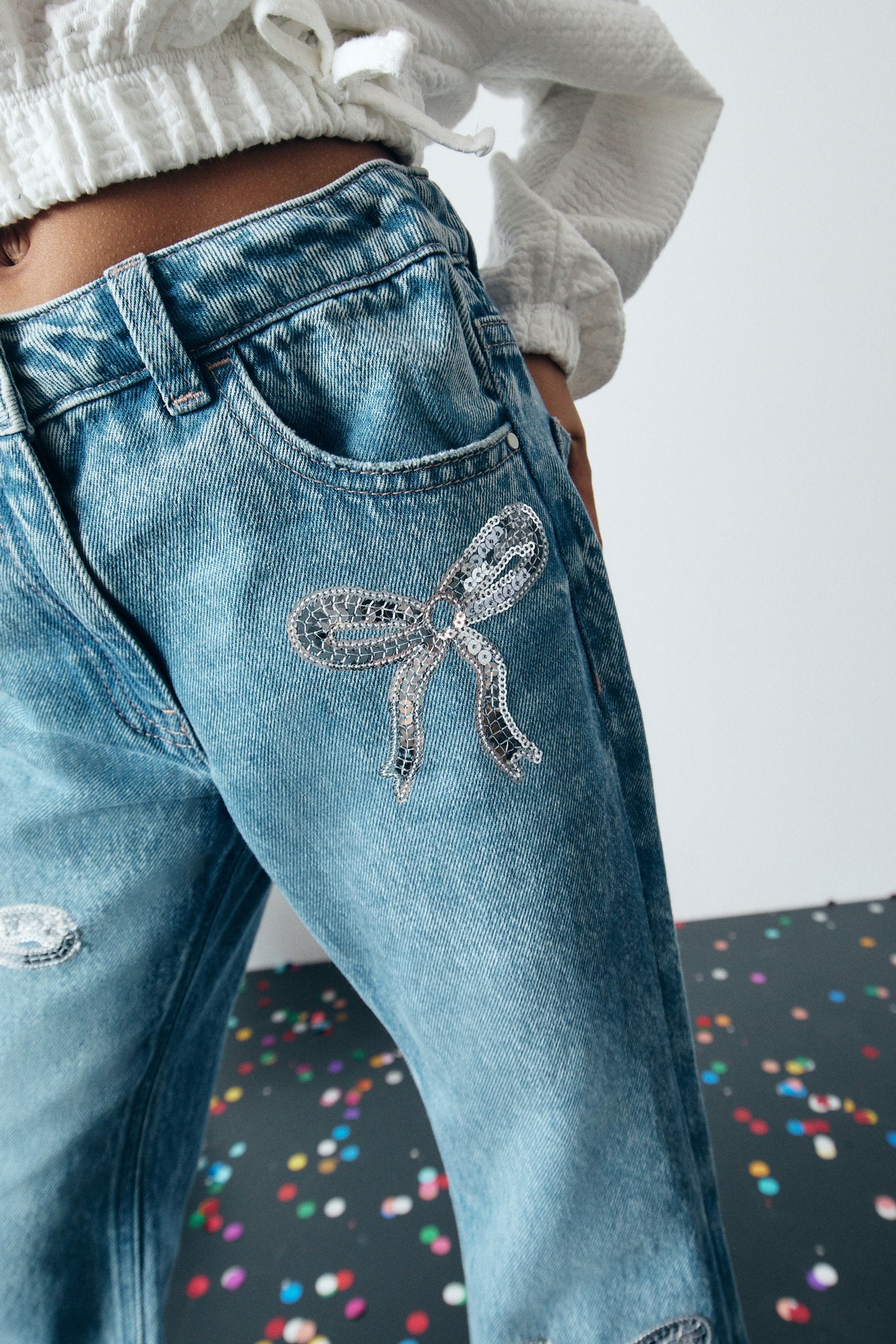 Blue Denim Embellished Flare Jeans (3-16yrs)