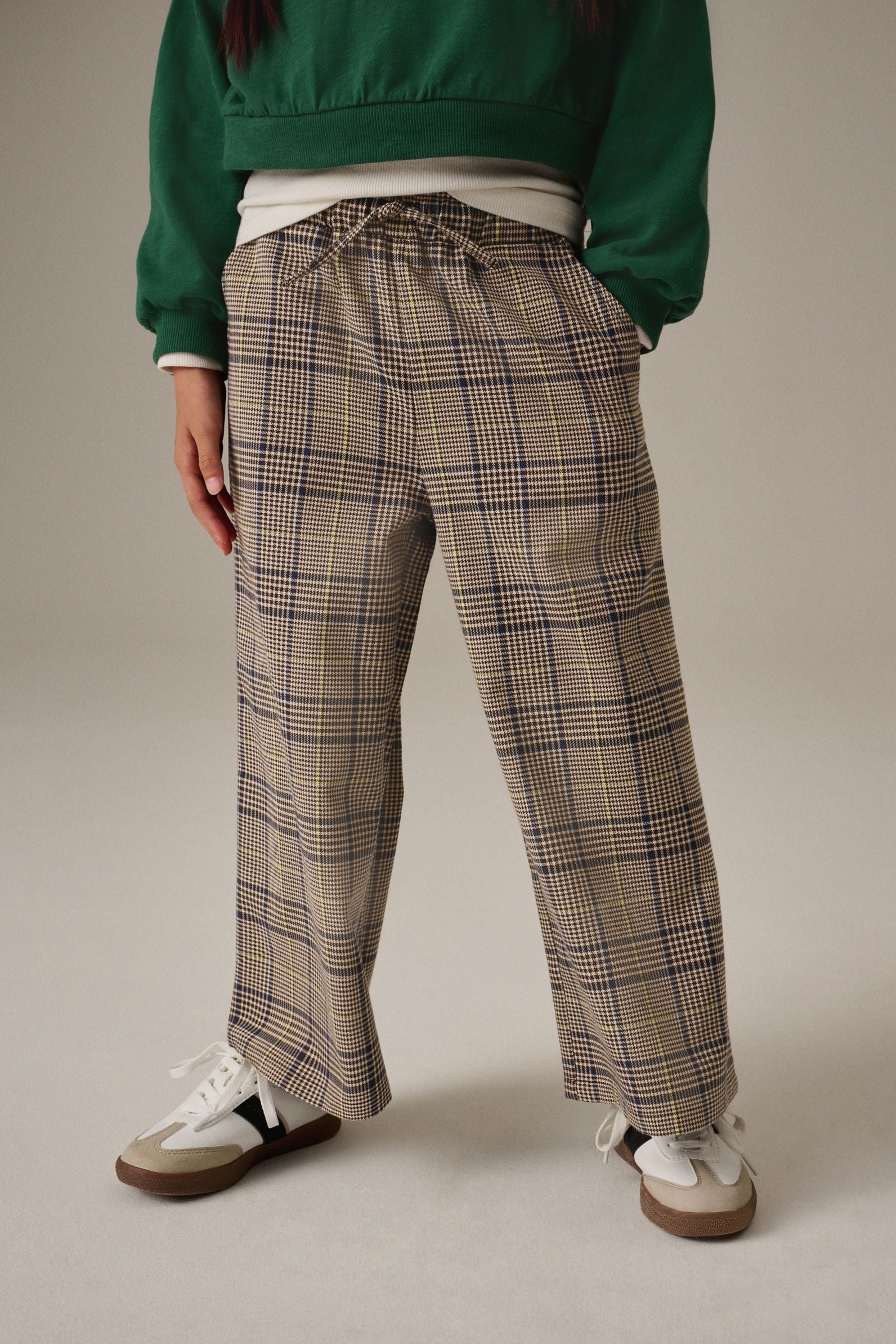 Neutral Check Wide Leg Trousers (3-16yrs)