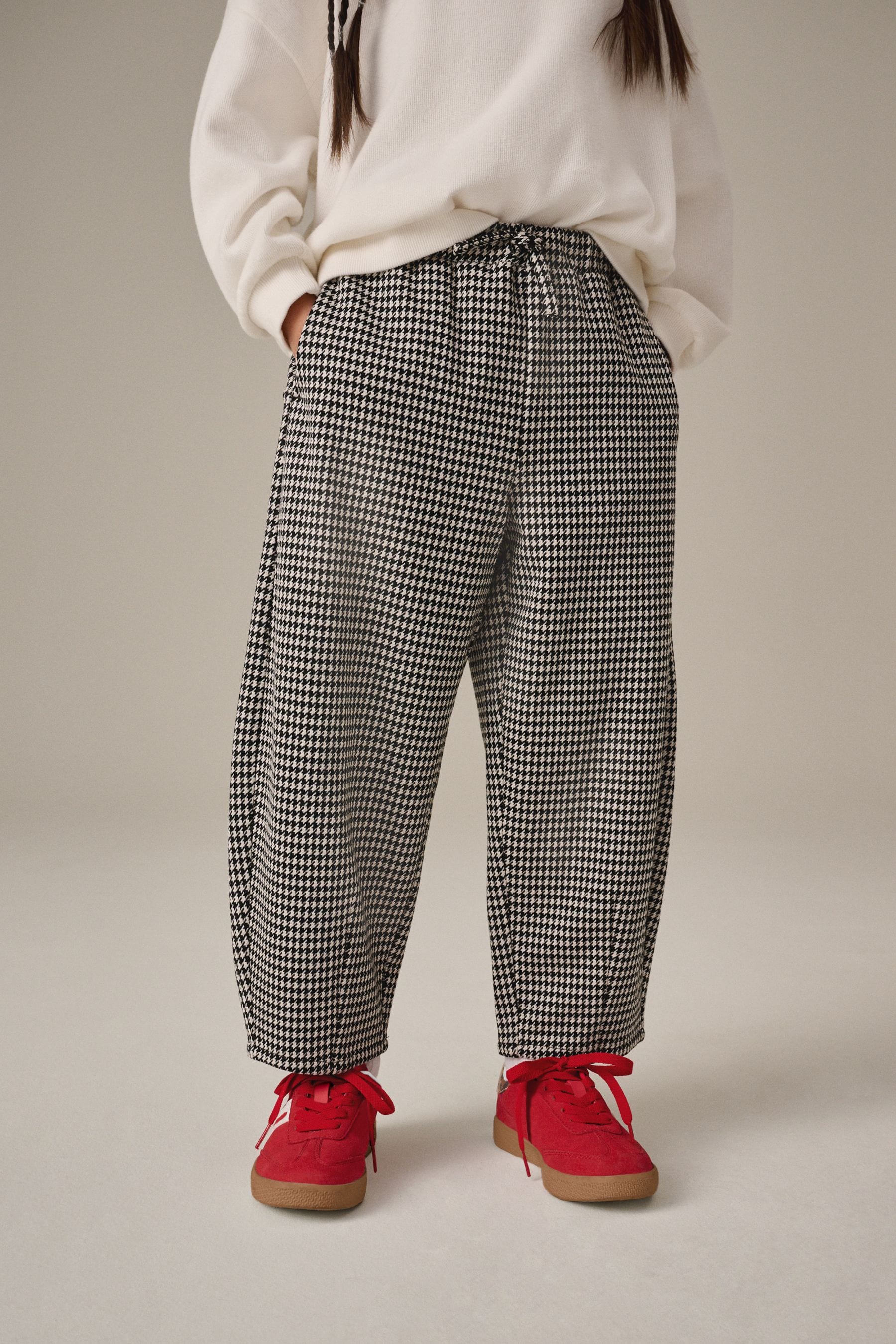 Black Barrel Leg Check Trousers (3-16yrs)