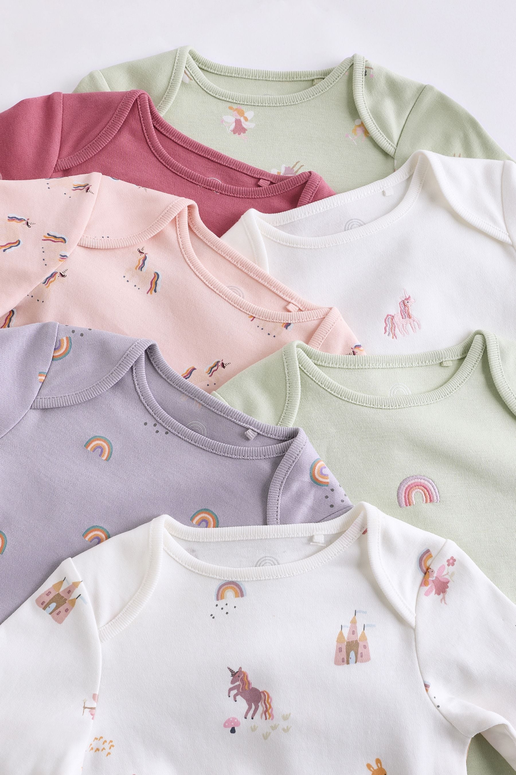 Multi 7 Pack Baby Long Sleeve Pastel Bodysuits 7 Pack