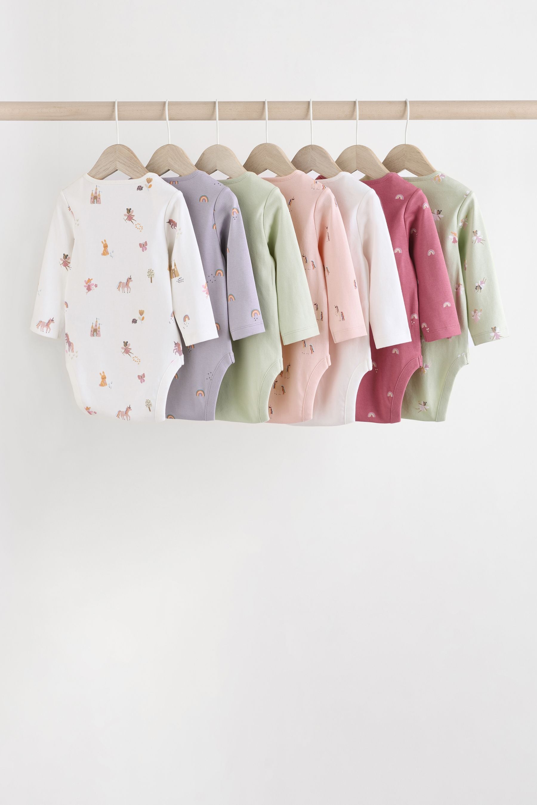 Multi 7 Pack Baby Long Sleeve Pastel Bodysuits 7 Pack