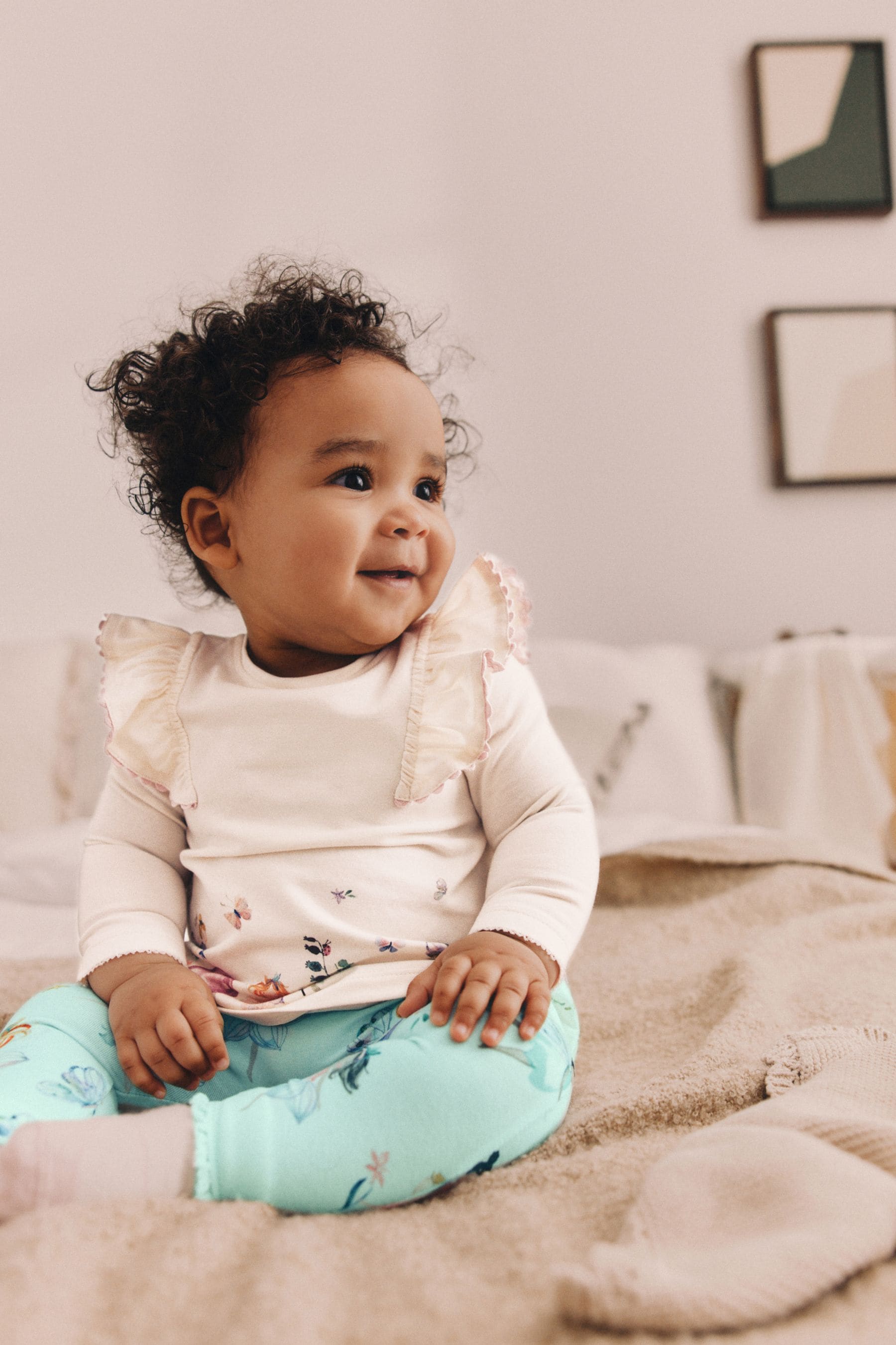 White/Green Baby Long Sleeve Top And Leggings Set