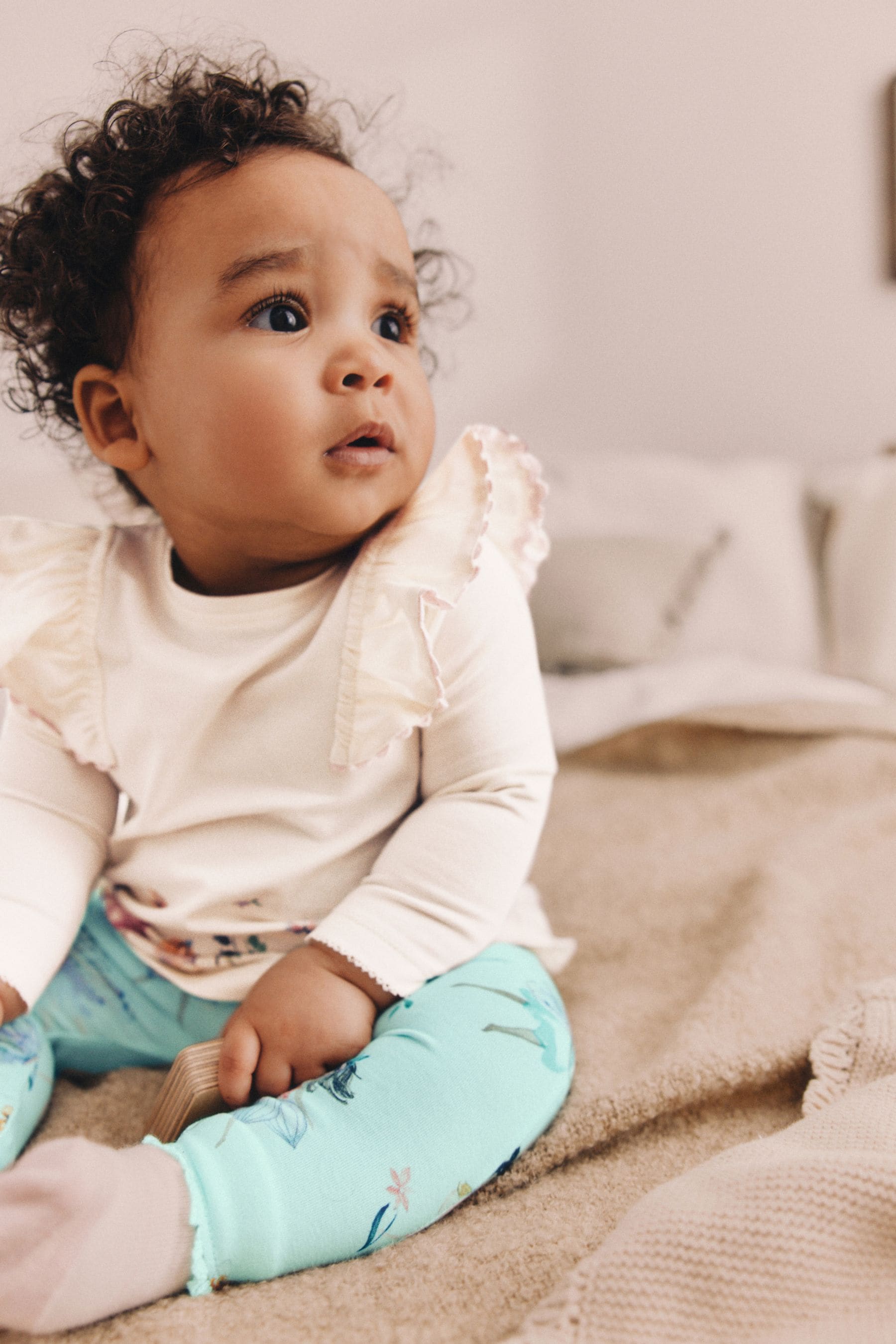 White/Green Baby Long Sleeve Top And Leggings Set