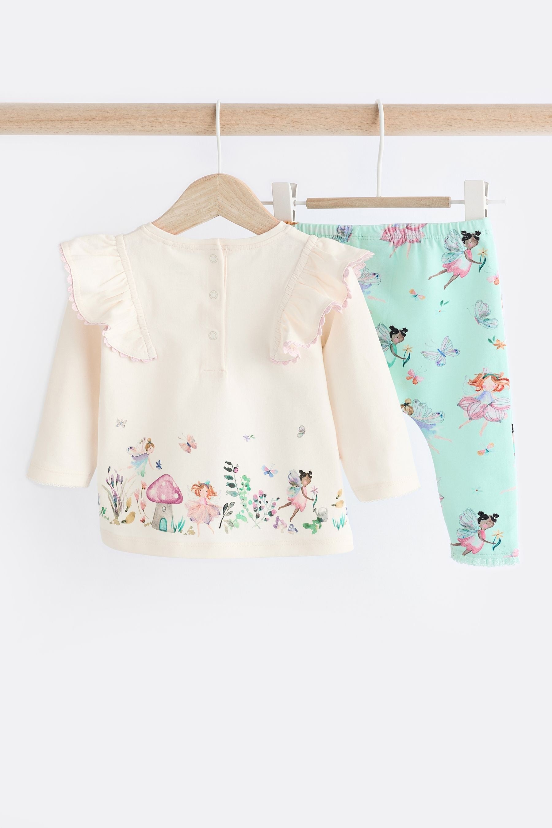 White/Green Baby Long Sleeve Top And Leggings Set