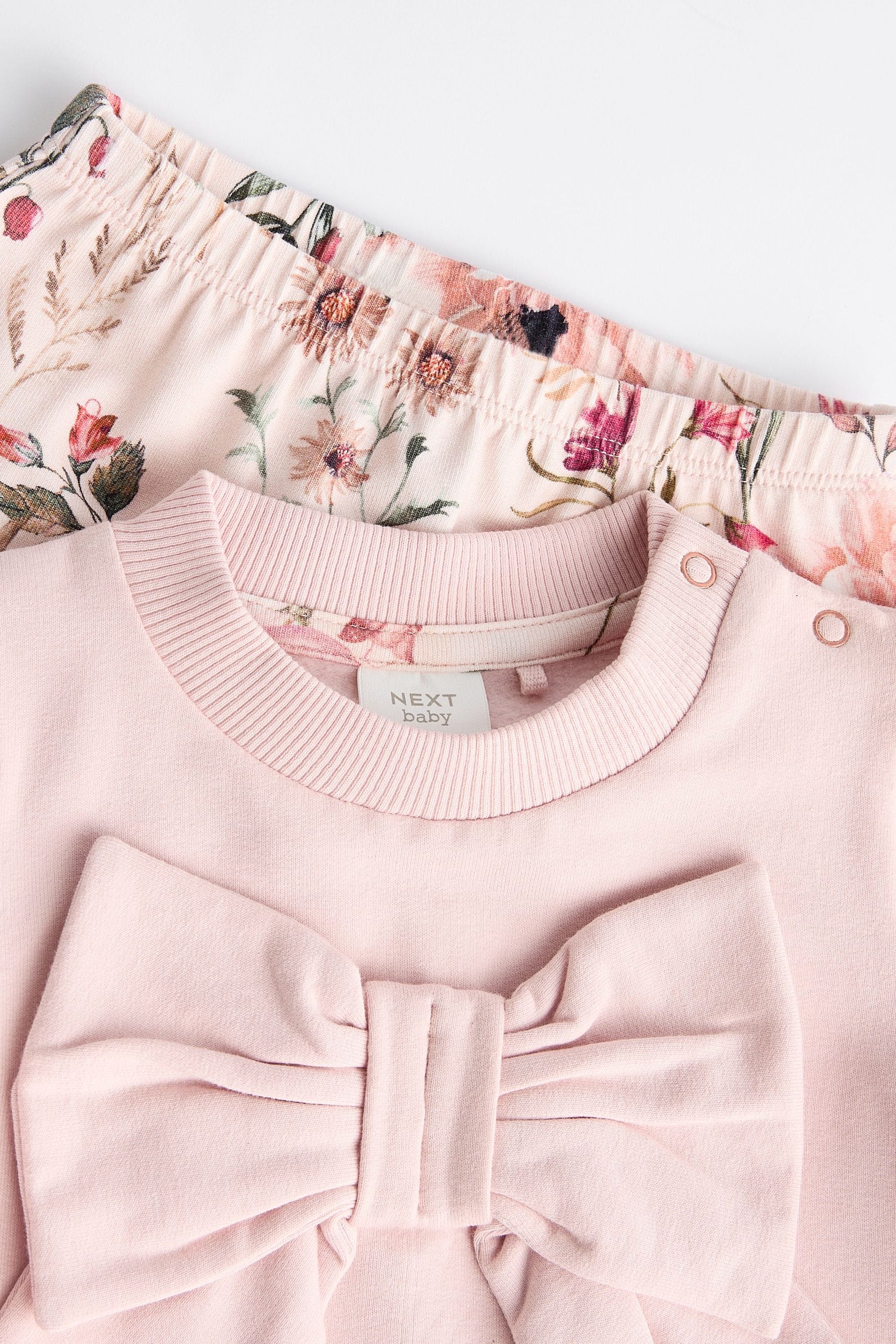 Pink Floral/ Bow Baby Sweat Top And Leggings Set