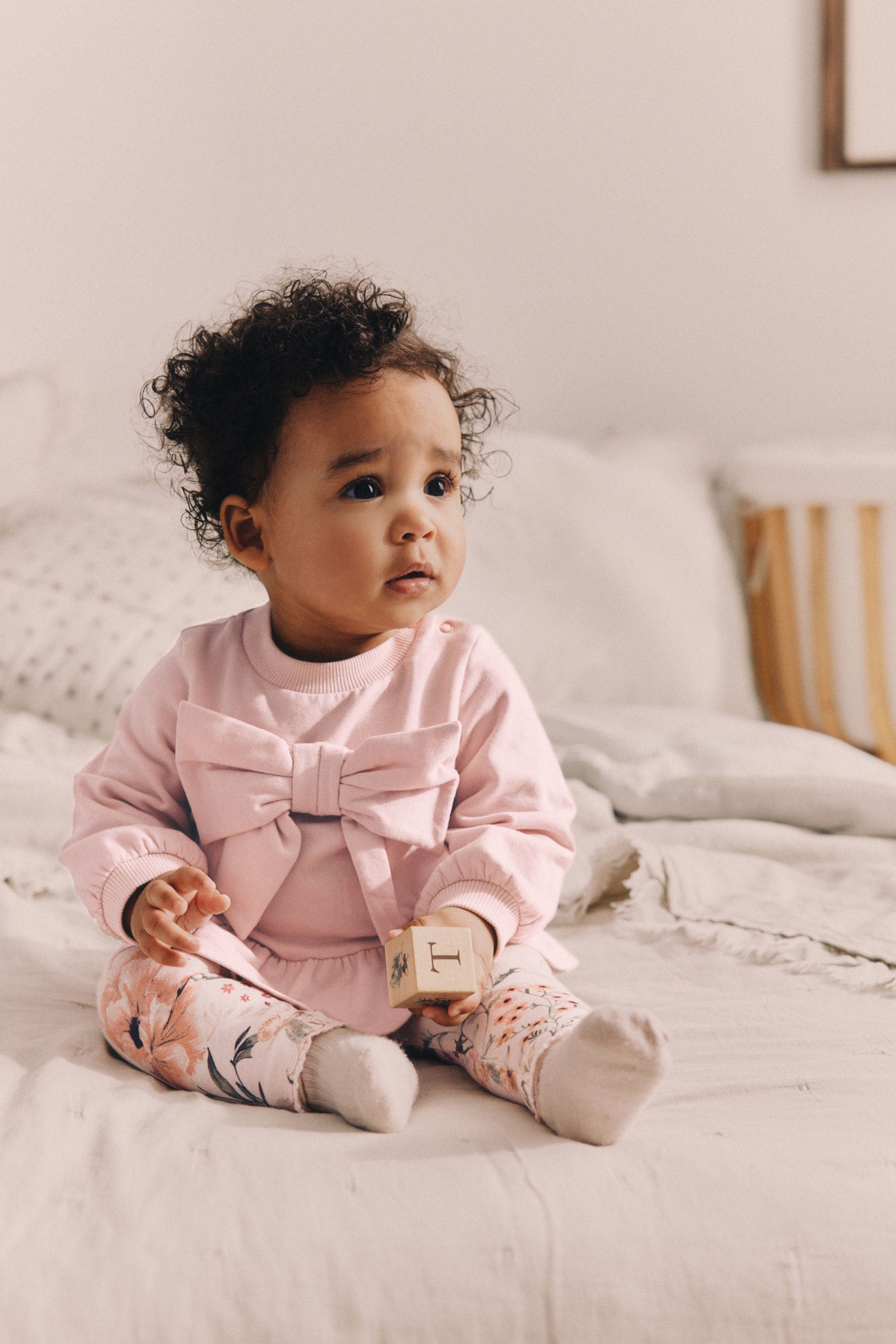 Pink Floral/ Bow Baby Sweat Top And Leggings Set