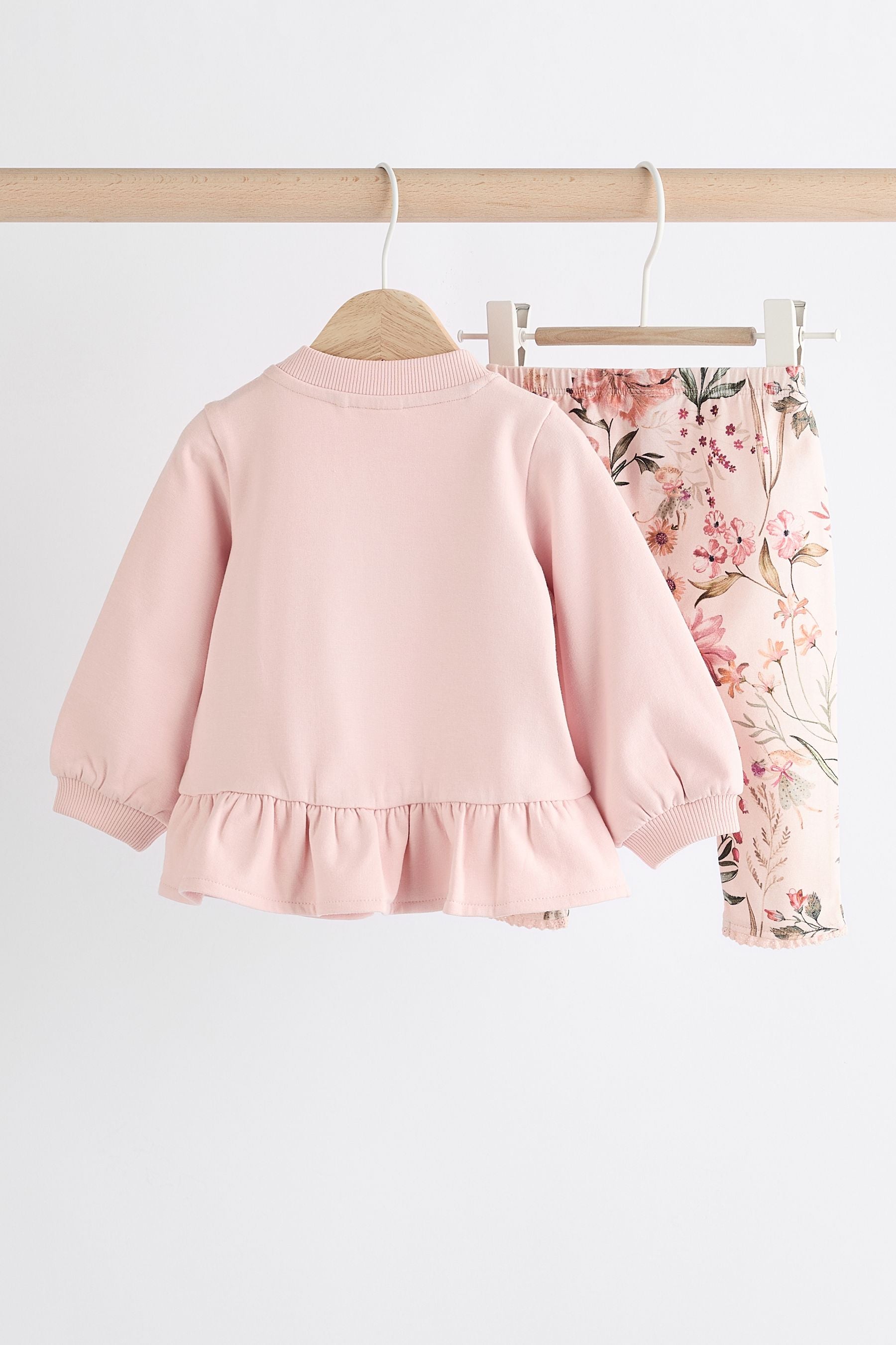 Pink Floral/ Bow Baby Sweat Top And Leggings Set