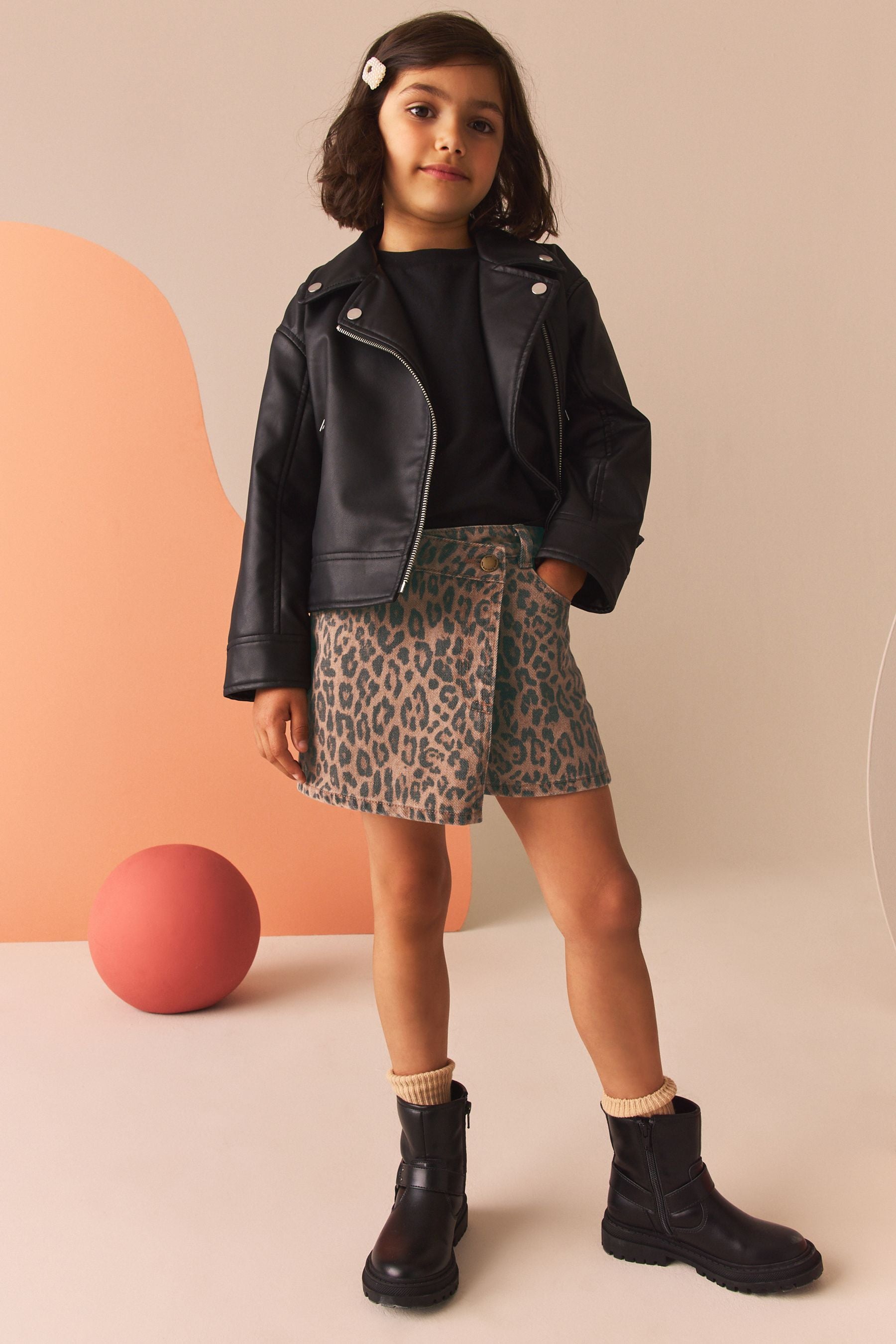 Leopard Print 100% Cotton Denim Skort (3-16yrs)