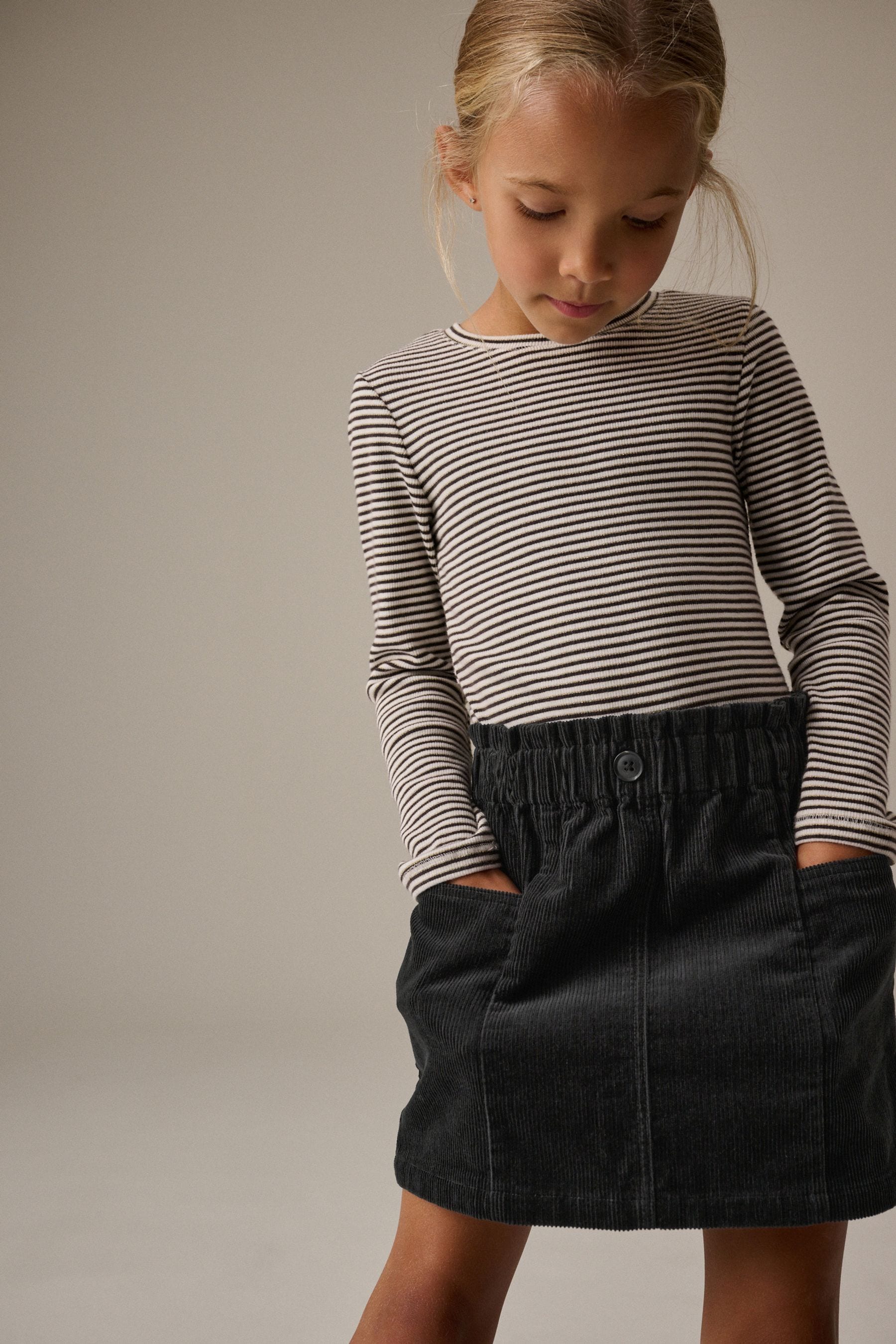 Charcoal Grey 100% Cotton Cord Skirt (3-16yrs)