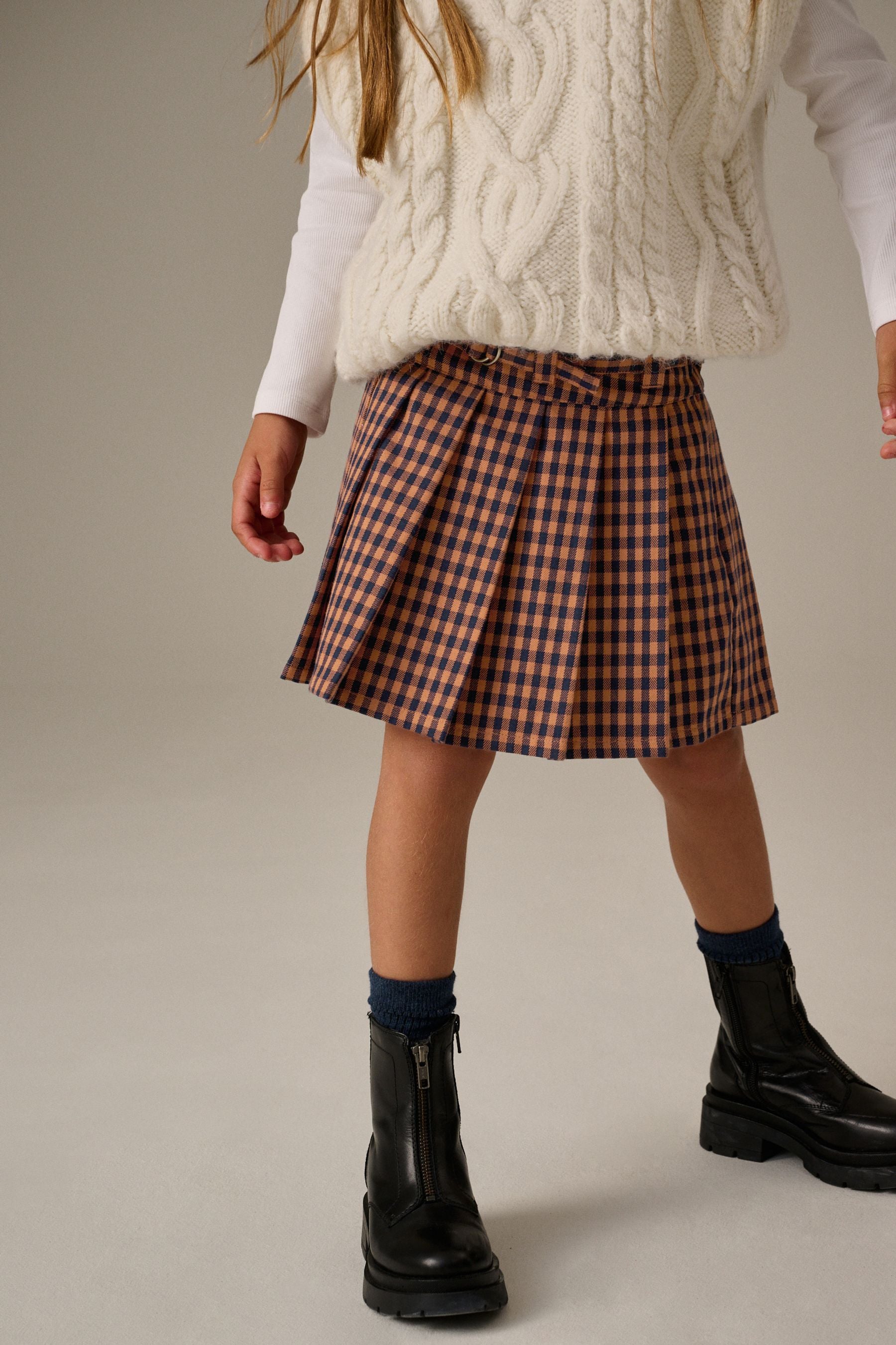 Orange Pleated Check Skirt (3-16yrs)