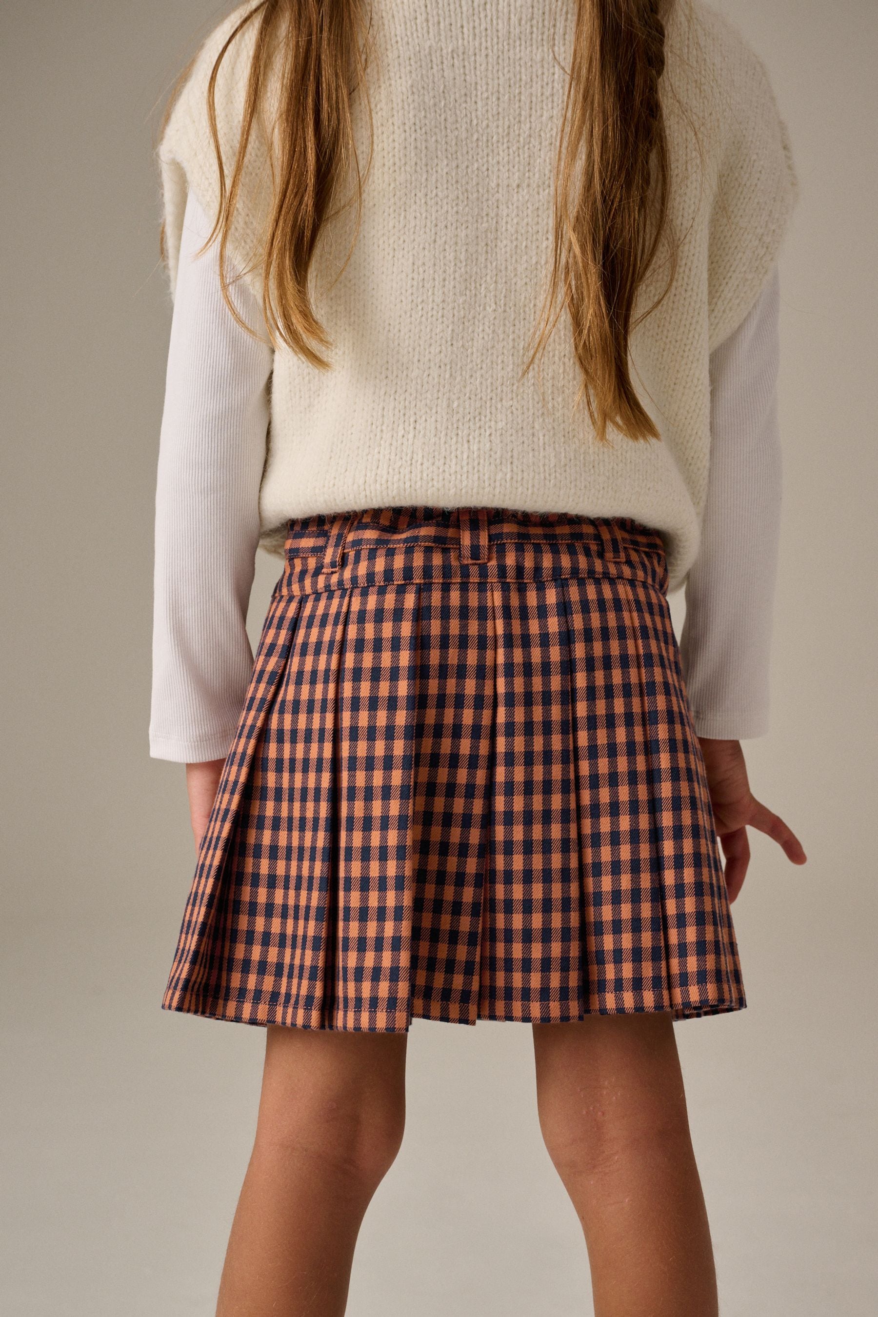 Orange Pleated Check Skirt (3-16yrs)