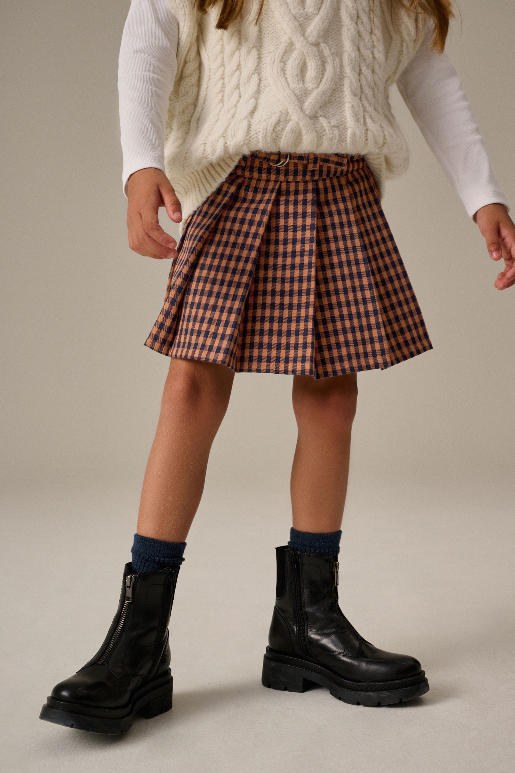 Orange Pleated Check Skirt (3-16yrs)