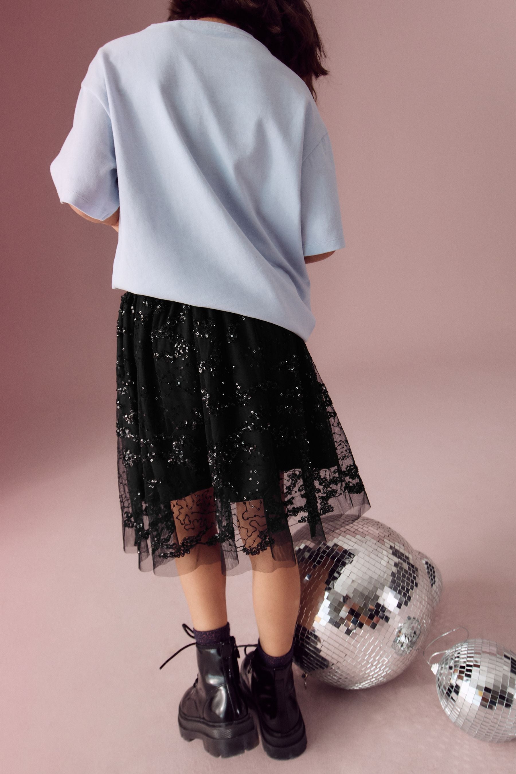 Black Lace Sequin Skirt (3-16yrs)