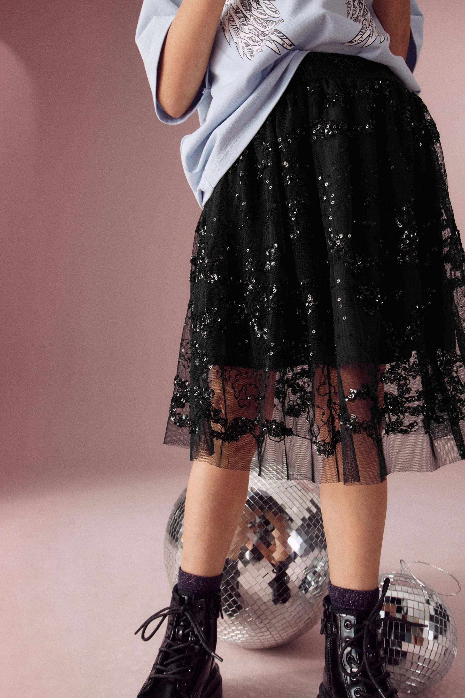 Black Lace Sequin Skirt (3-16yrs)