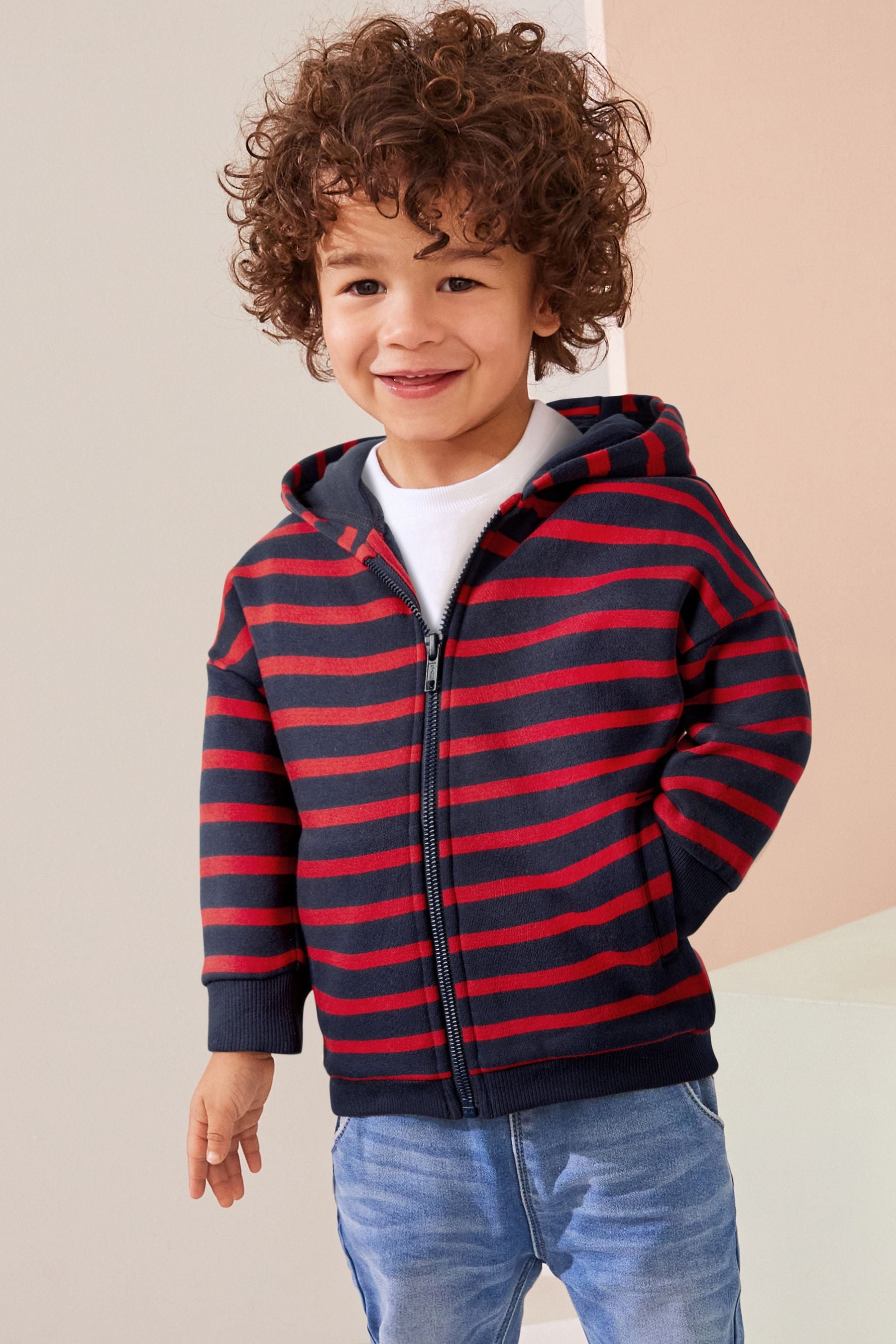 Red/Blue Stripe Zip Through Hoodie (3mths-7yrs)