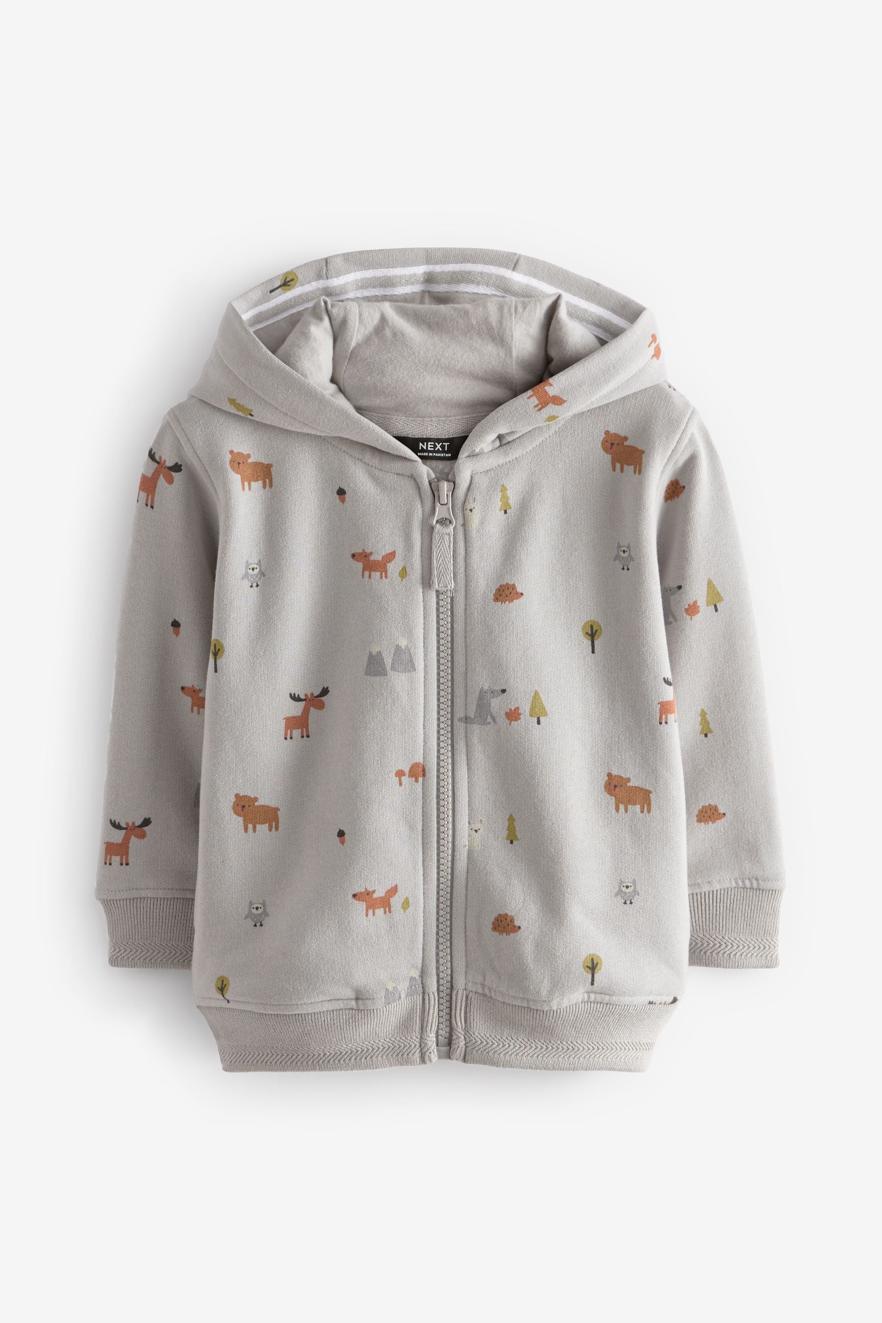 Grey Woodland All-Over Print Jersey Zip Through Hoodie (3mths-7yrs)